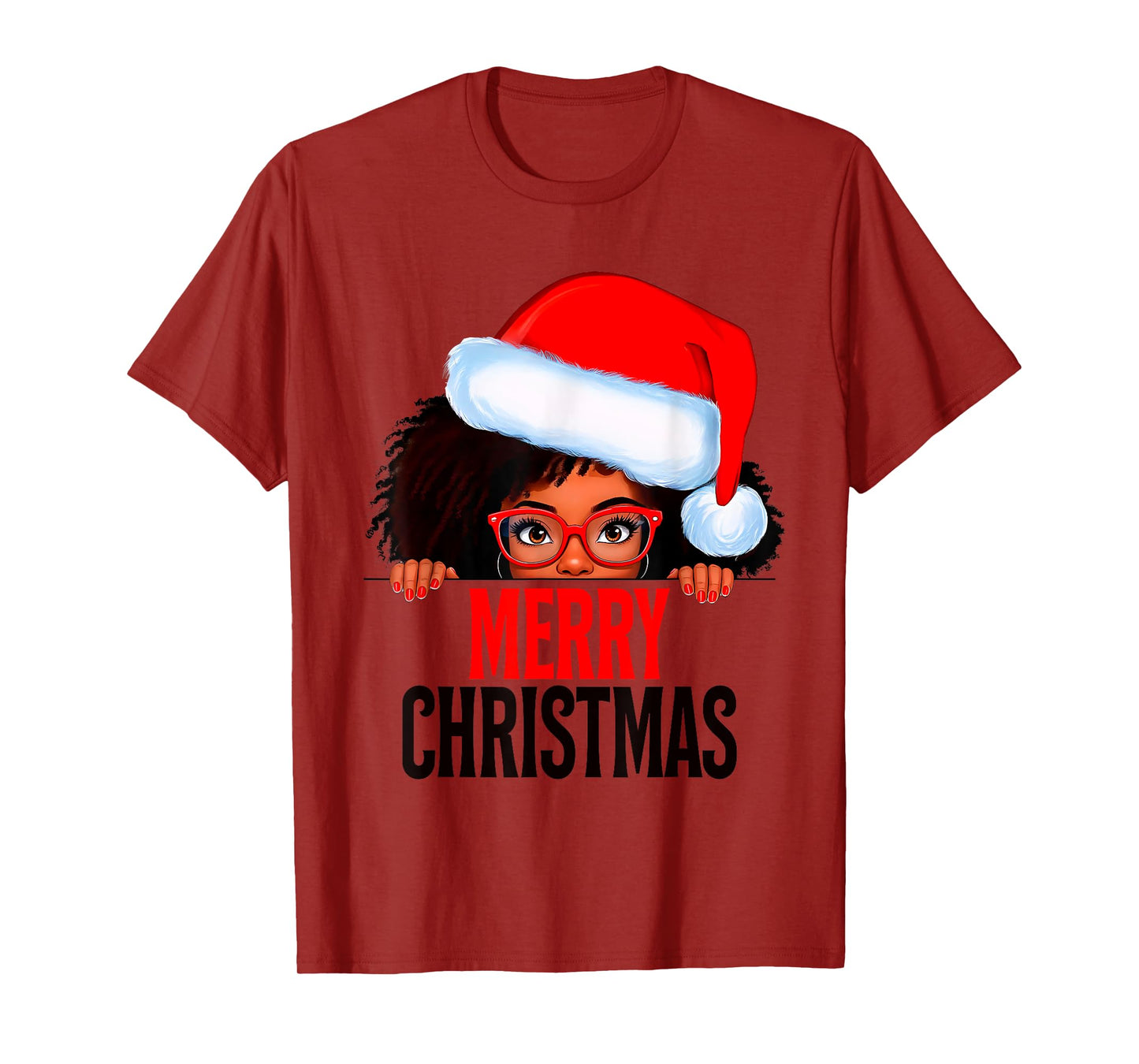 Mrs. Claus Santa Melanin Christmas Black Peeking Claus T-Shirt