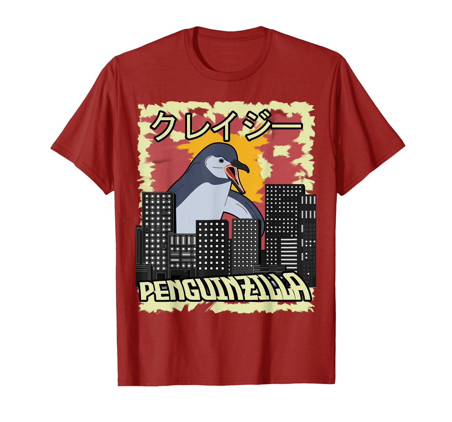 Penguinzilla Lunatic Penguin Demolishing Zilla Japanese Gift T-Shirt