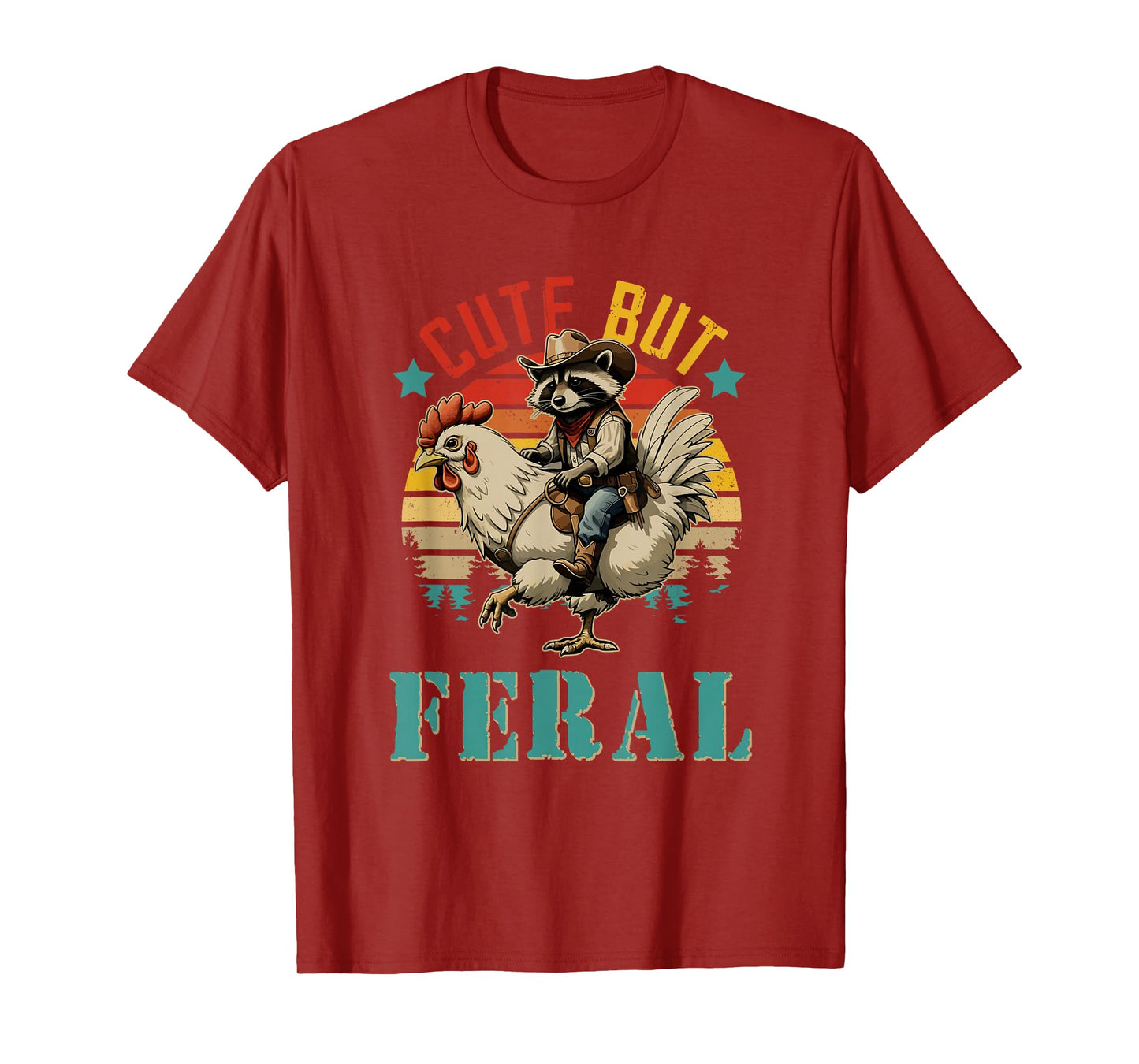 Vintage Cute But Feral Funny Raccoon Riding Chicken Farmer T-Shirt