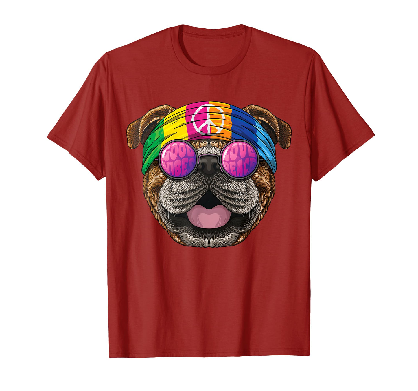 Hippie Bulldog Love Peace Sign 70s Hippie T-Shirt