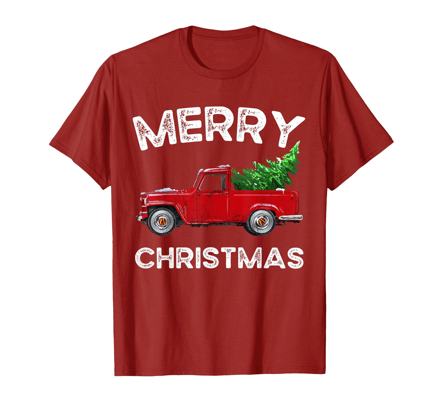 Red Vintage Wagon Tree Vacation Gift Red Truck Christmas T-Shirt