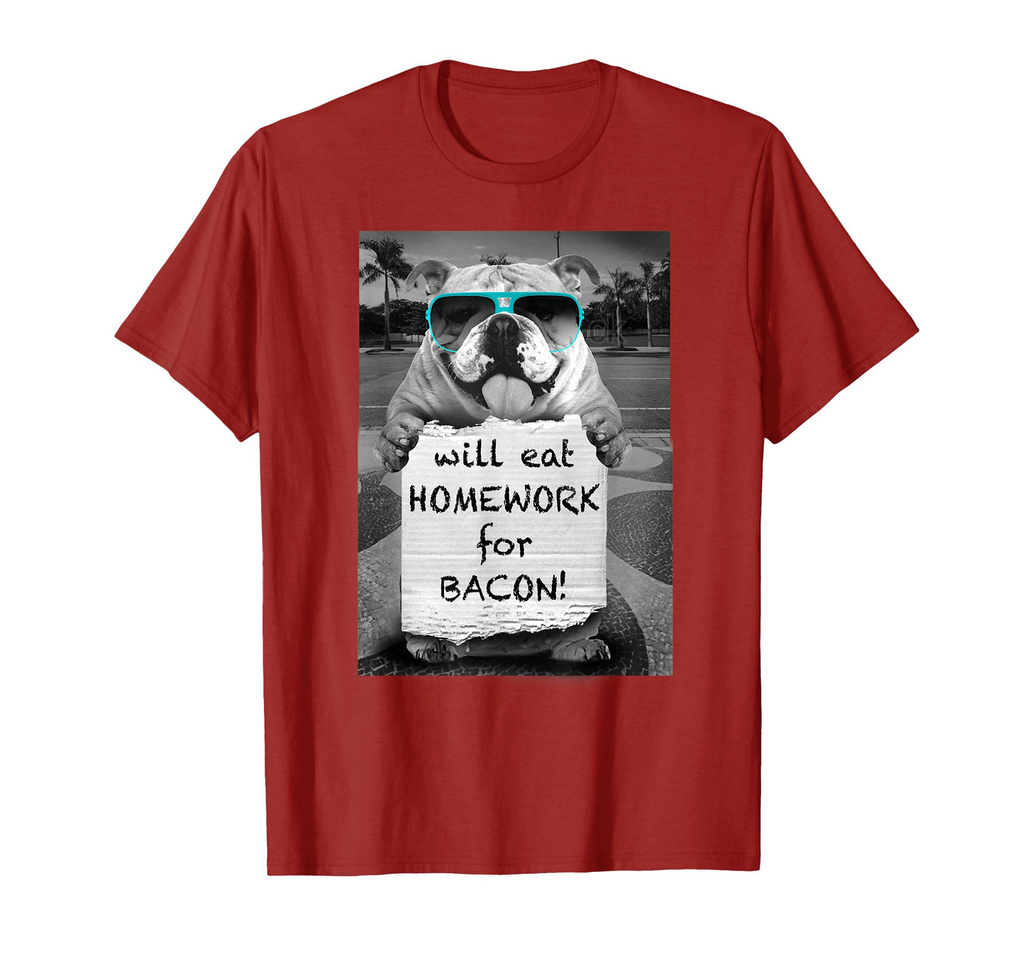 Trendy Graphic Bulldog Will Eat Homework For Bacon! T-Shirt