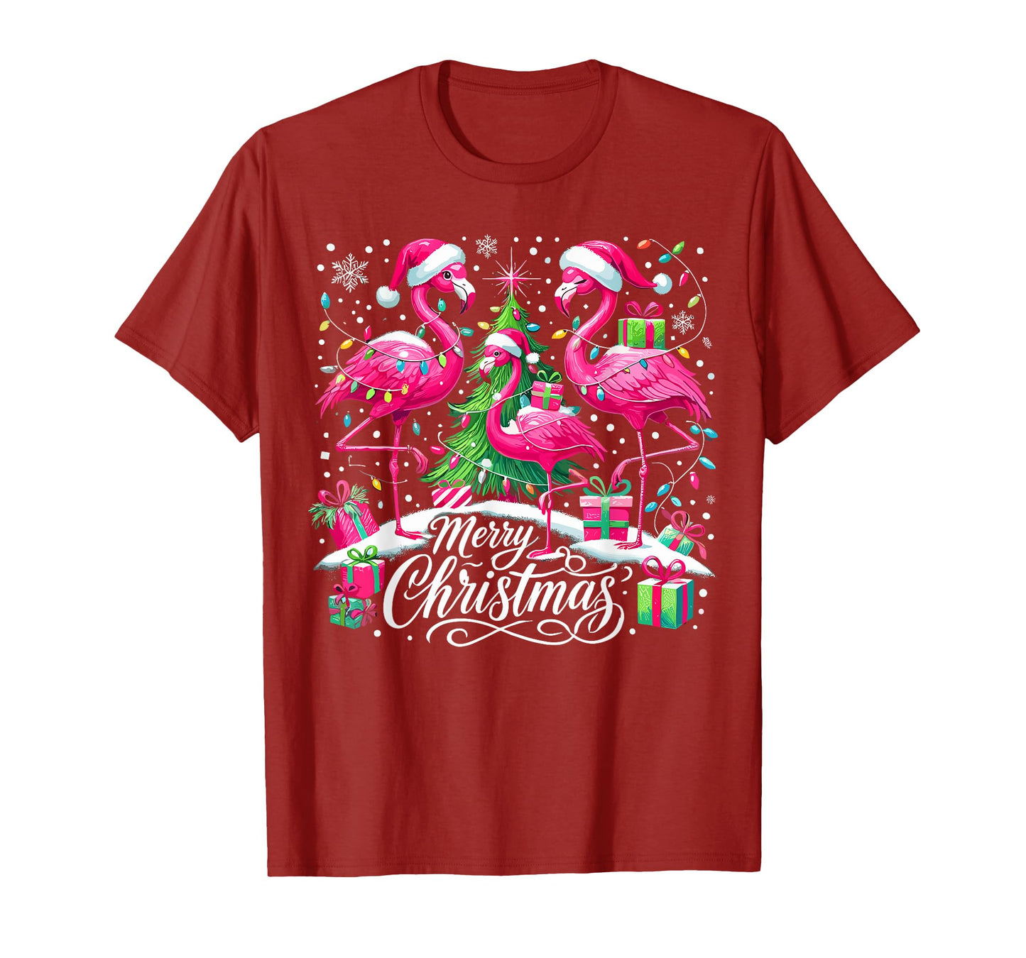 Merry Christmas Hat Santa Flamingo Christmas T-Shirt
