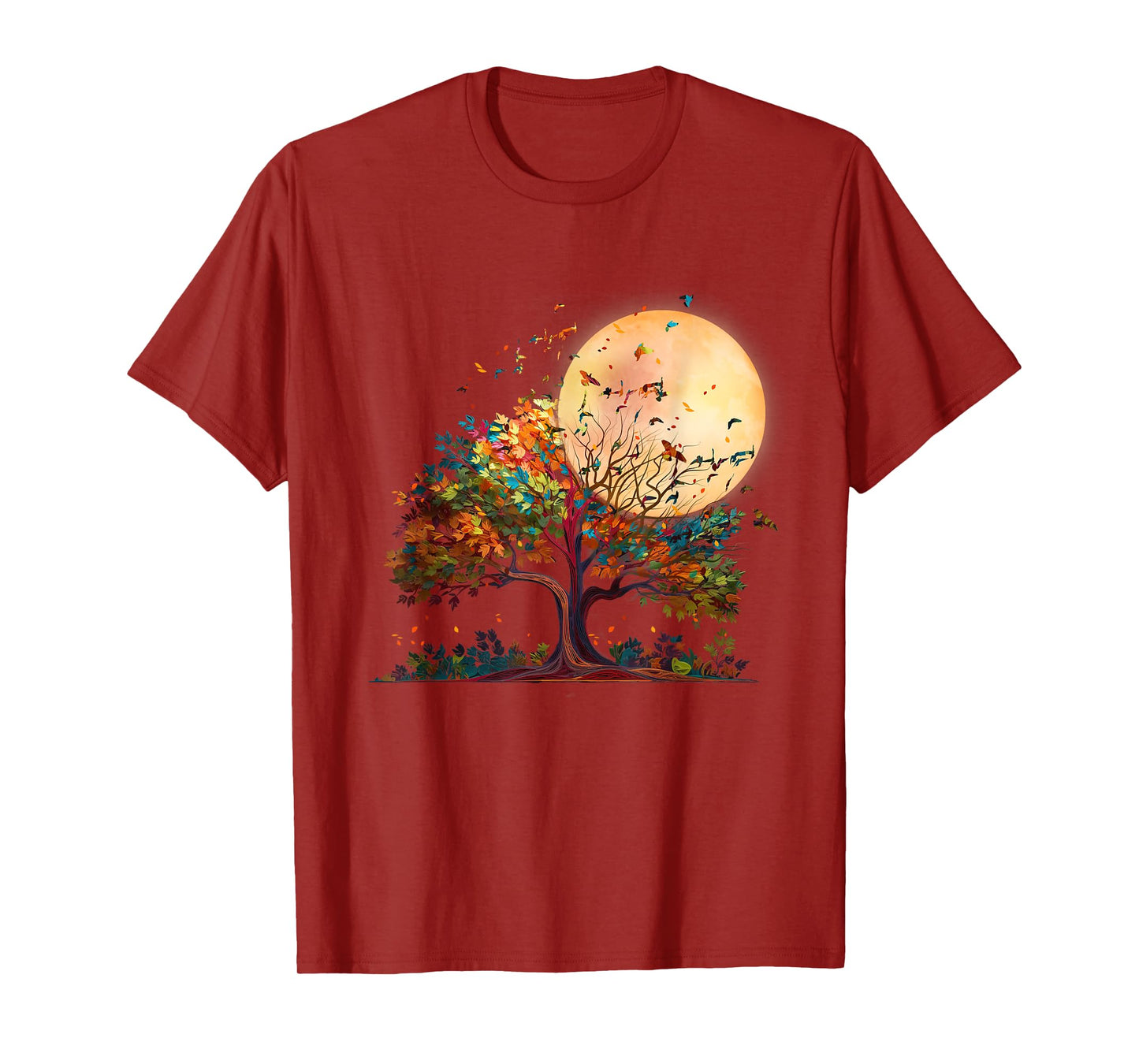 Full Moon Flock Of Birds Tree Outdoor Wildlife Nature Forest T-Shirt