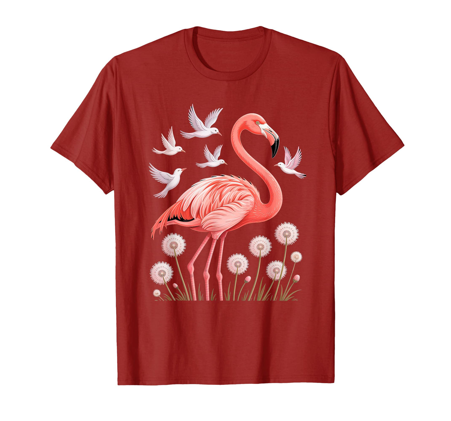 Flamingo with Sunset Colors and Flowers in Nature Scene T-Shirt