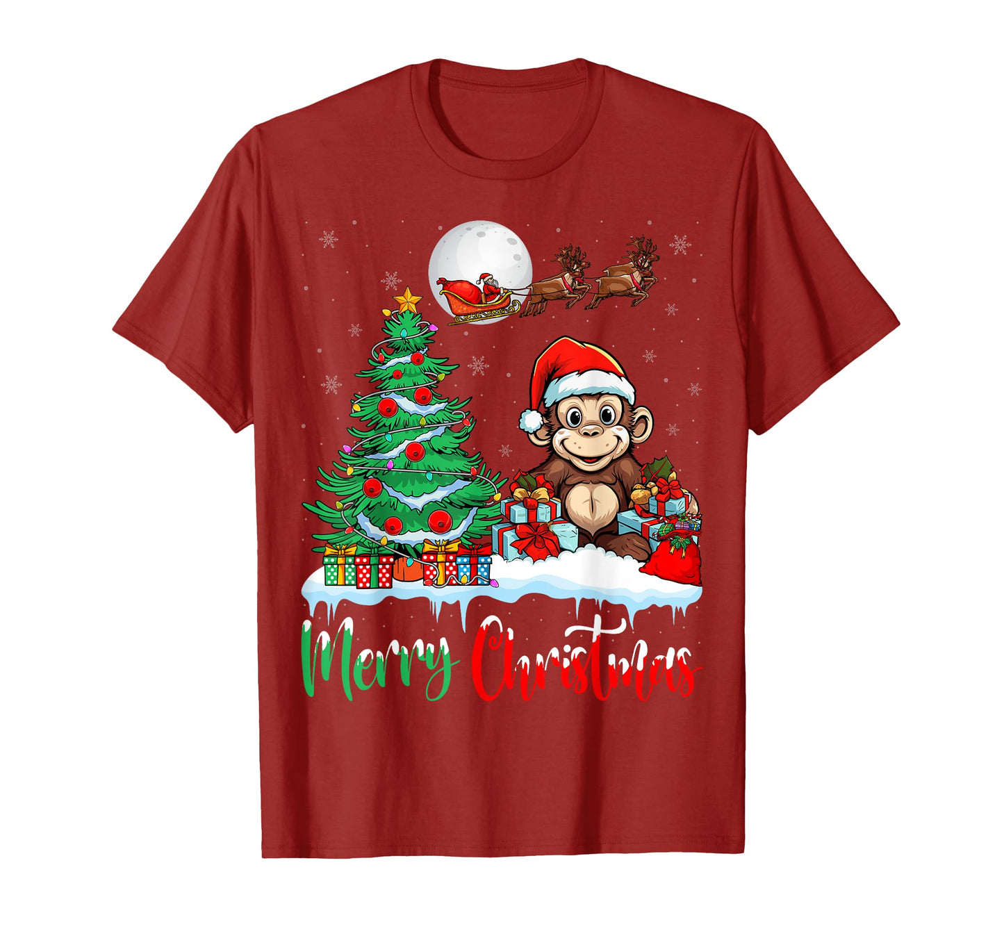 Monkey Santa Hat Xmas Lights Merry Christmas Monkey T-Shirt
