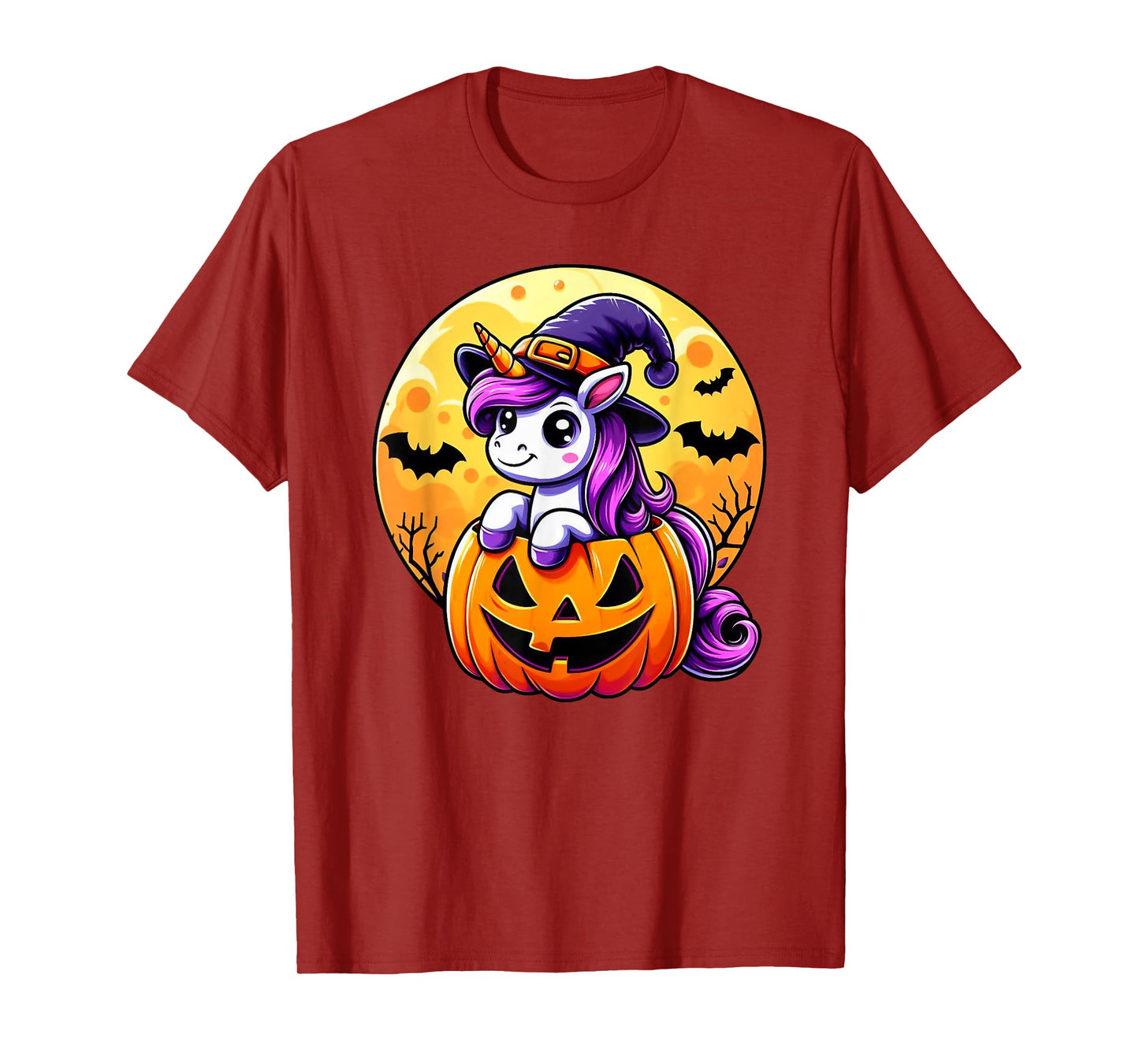 Halloween Cute Unicorn Witch Hat Pumpkin Funny For Kid Girl T-Shirt