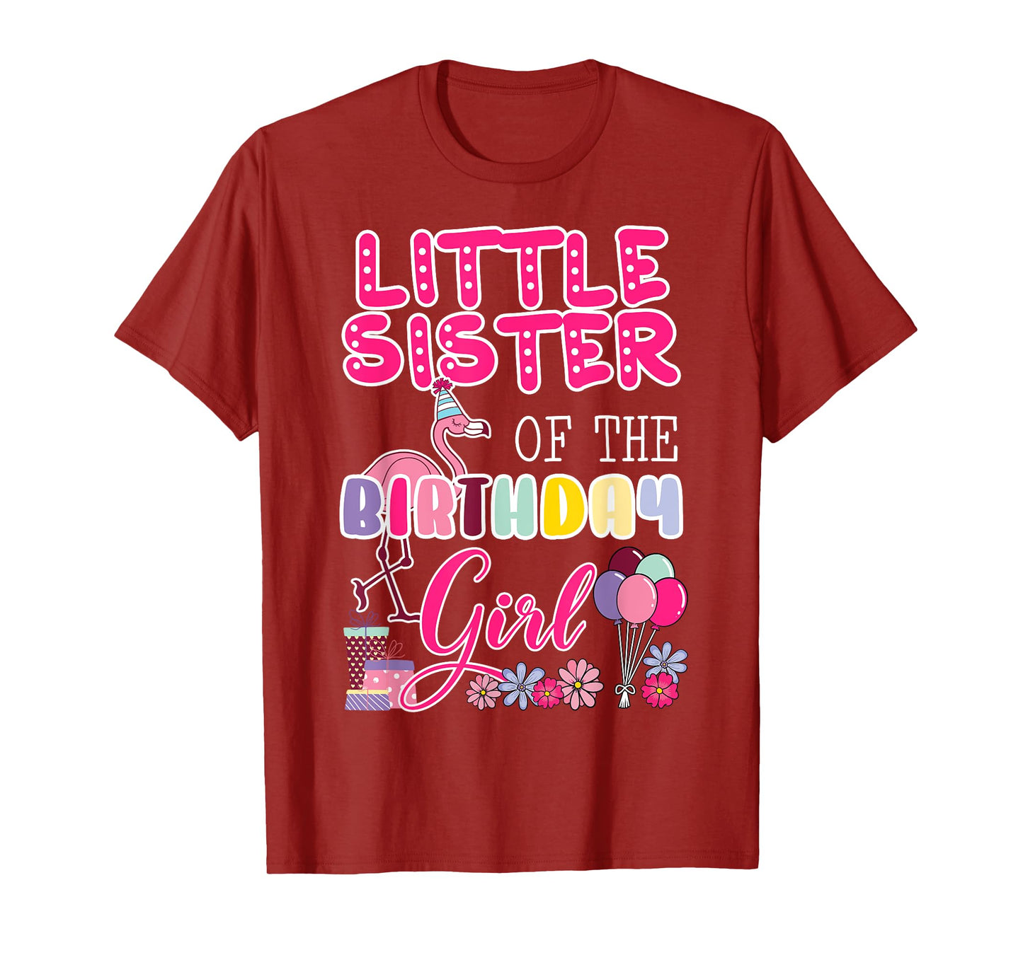Little Sister Of The Birthday Girl Flamingo Theme Party T-Shirt