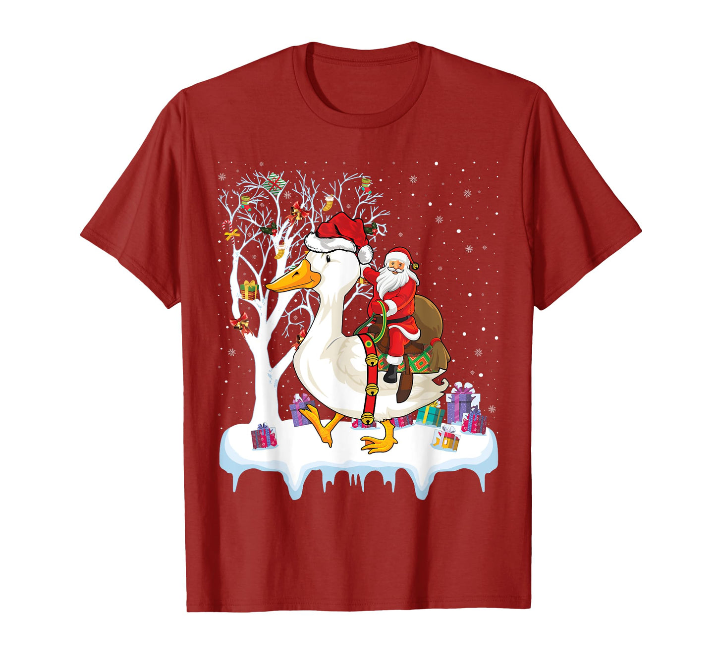 Goose Duck Bird Lover Xmas Gift Santa Riding Goose Christmas T-Shirt