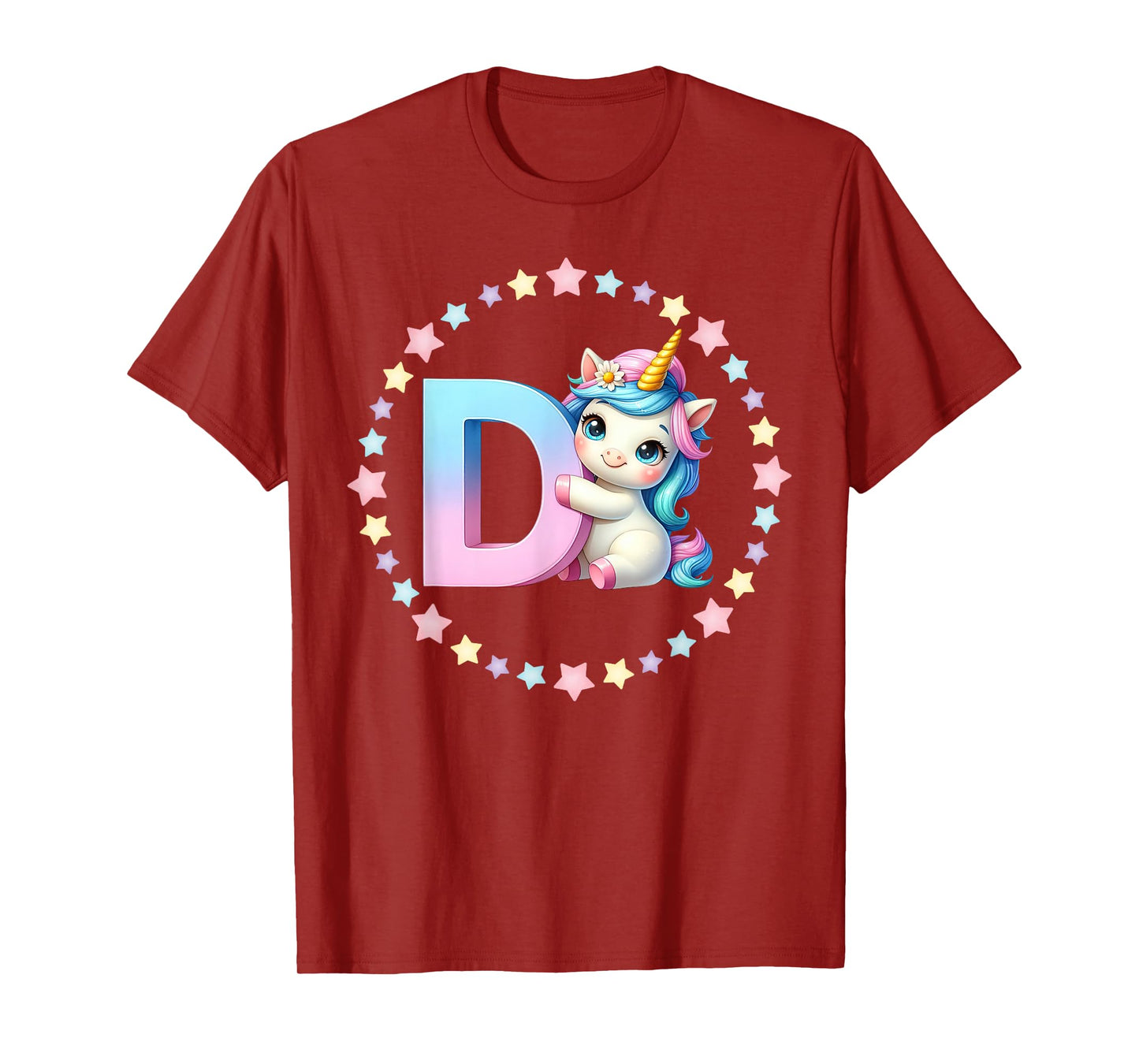 Unicorn Letter D Initial Rainbow Monogram for Girls and Kids T-Shirt