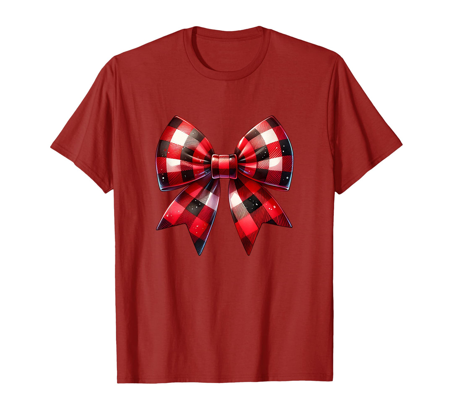 Coquette Bow Christmas Red Buffalo Plaid Xmas Womens T-Shirt