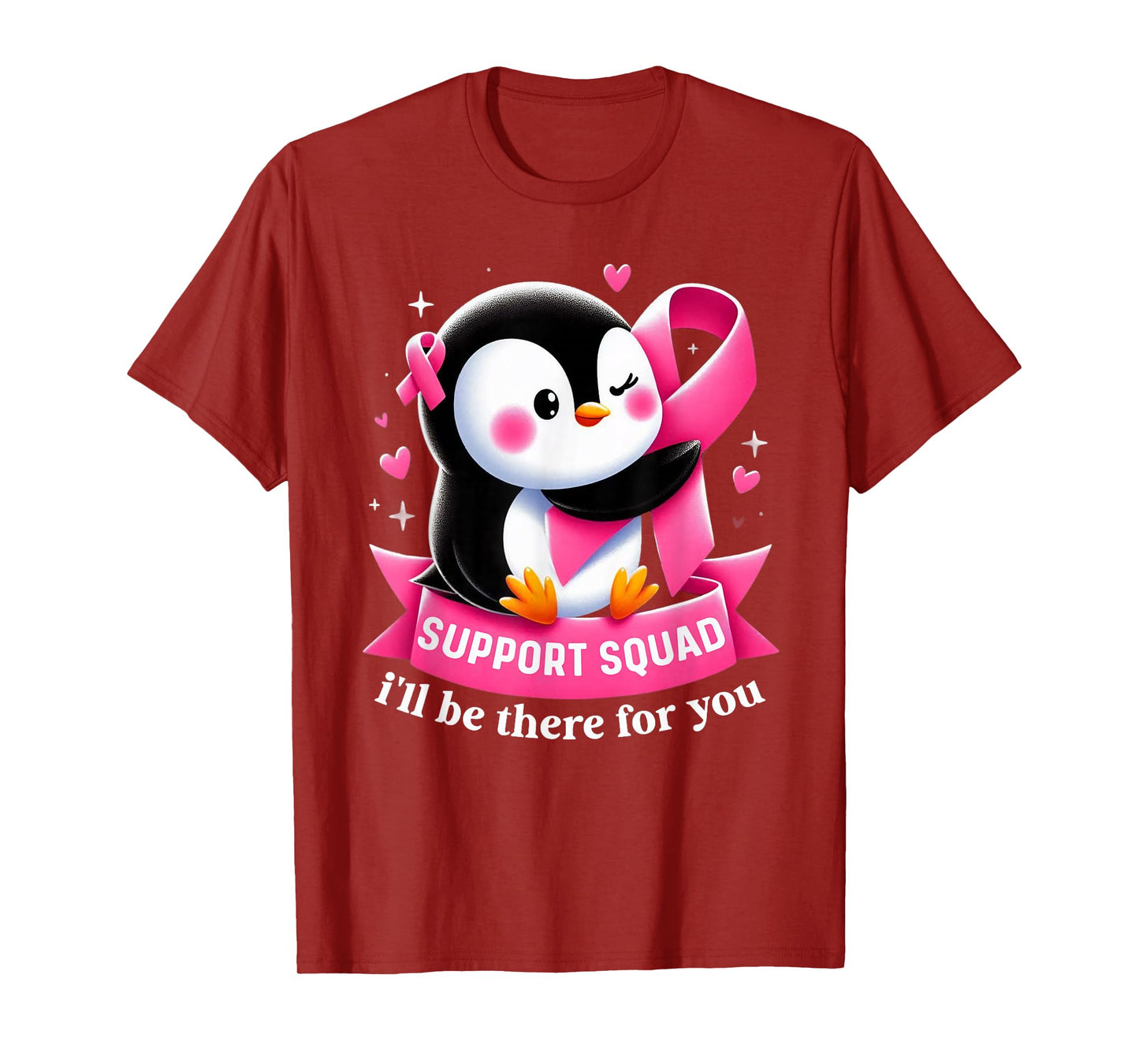 Support Squad Penguin Breast Cancer Awareness Pink Ribbon T-Shirt