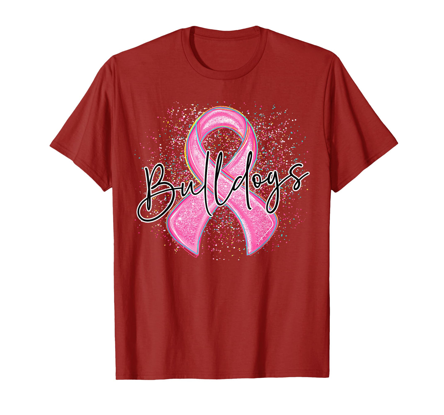 Bulldogs Pink Out Ribbon Splatter Breast Cancer Awareness T-Shirt