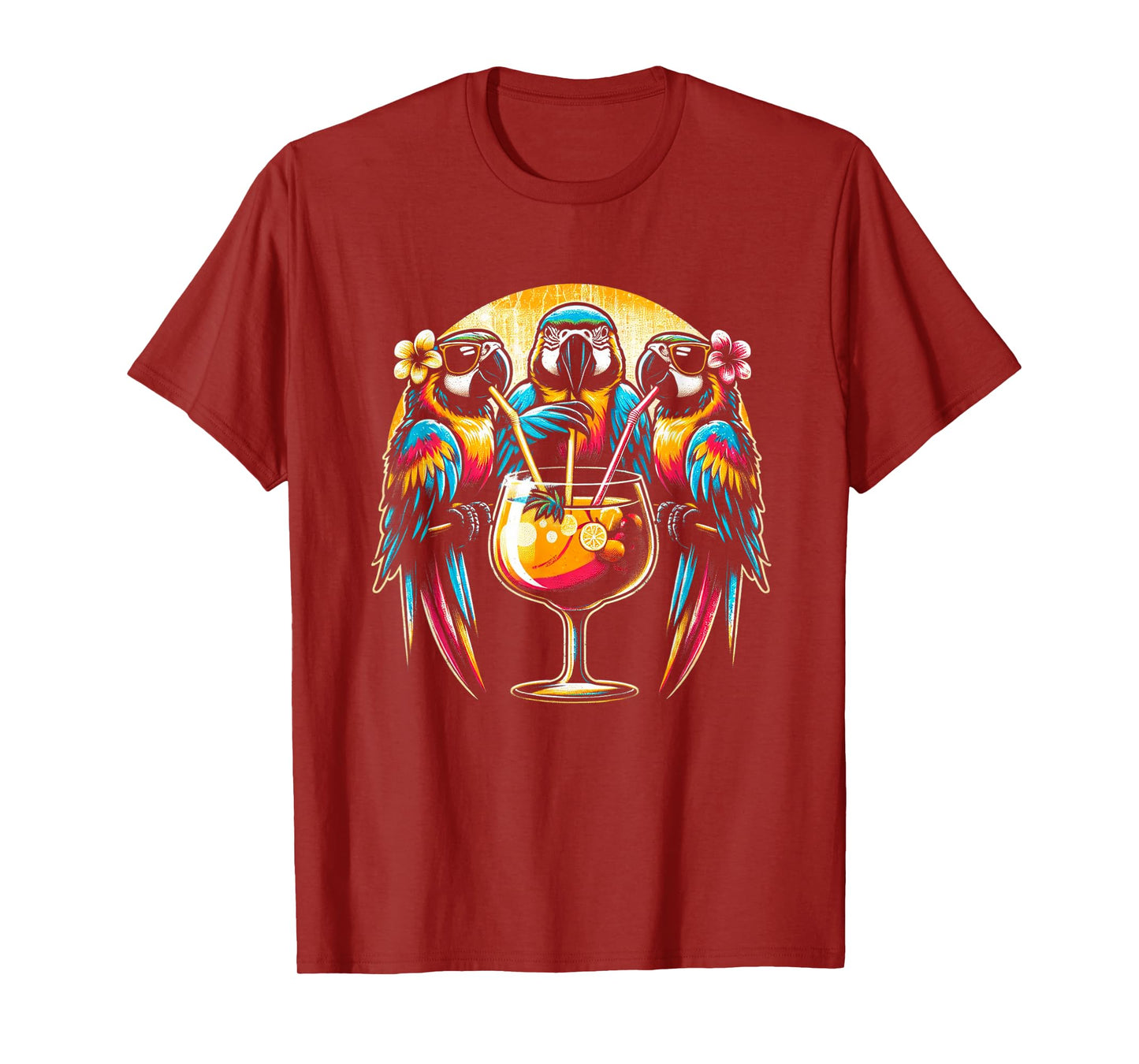 Parrots Drinking Margarita Tropical Birds Vacation Hawaiian T-Shirt