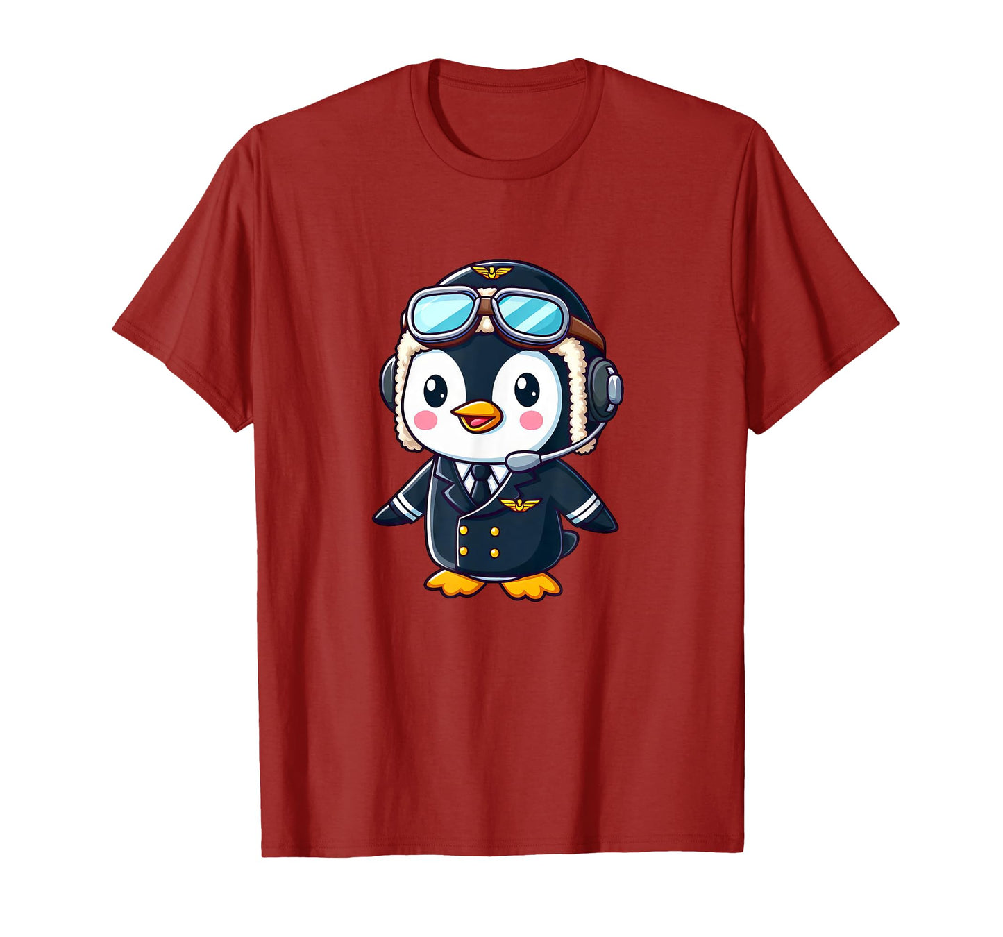 Penguin Cartoon Pilot Flying Airplane T-Shirt