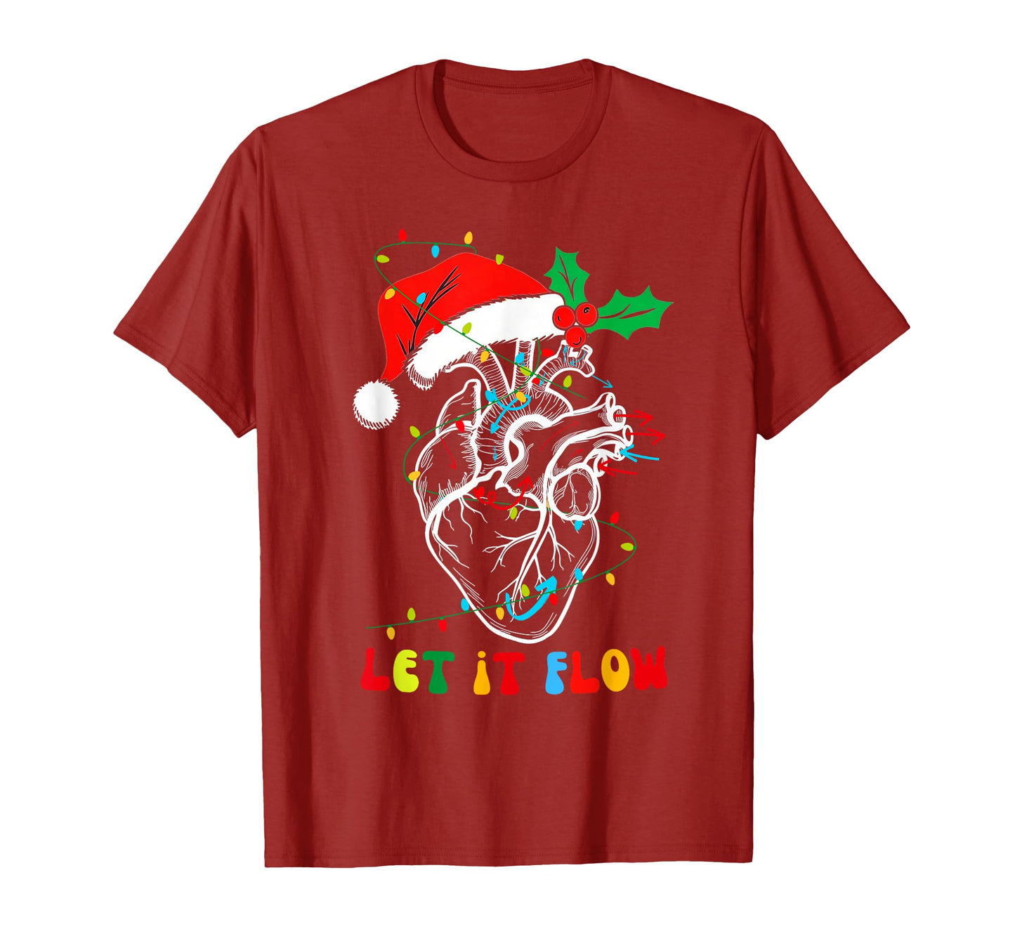 Funny Let It Flow Anatomy Heart Cardiac Nurse Santa Hat Xmas T-Shirt