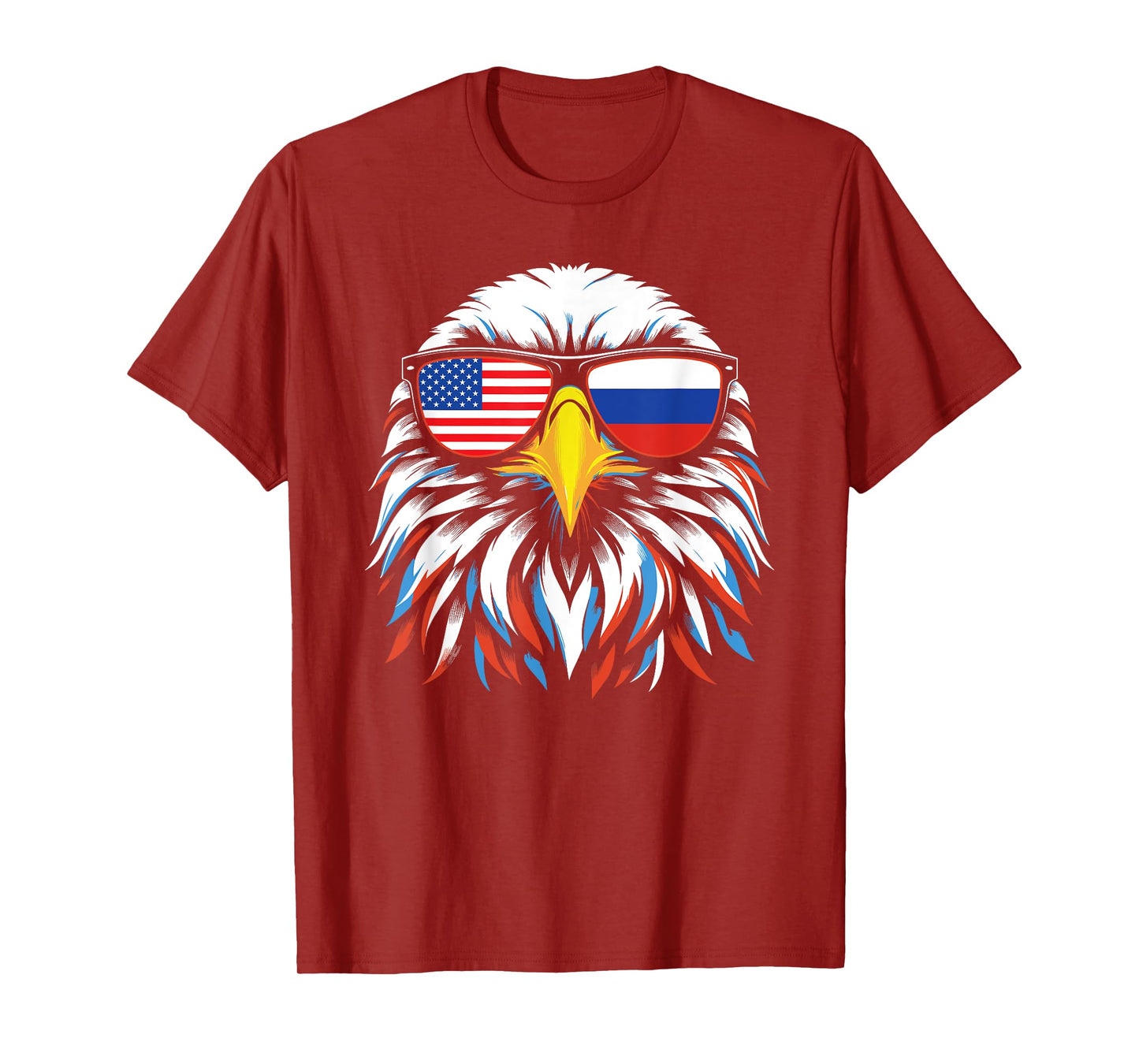 Russia USA Flag Half Russian American Patriotic Eagle T-Shirt for Women Kids Men