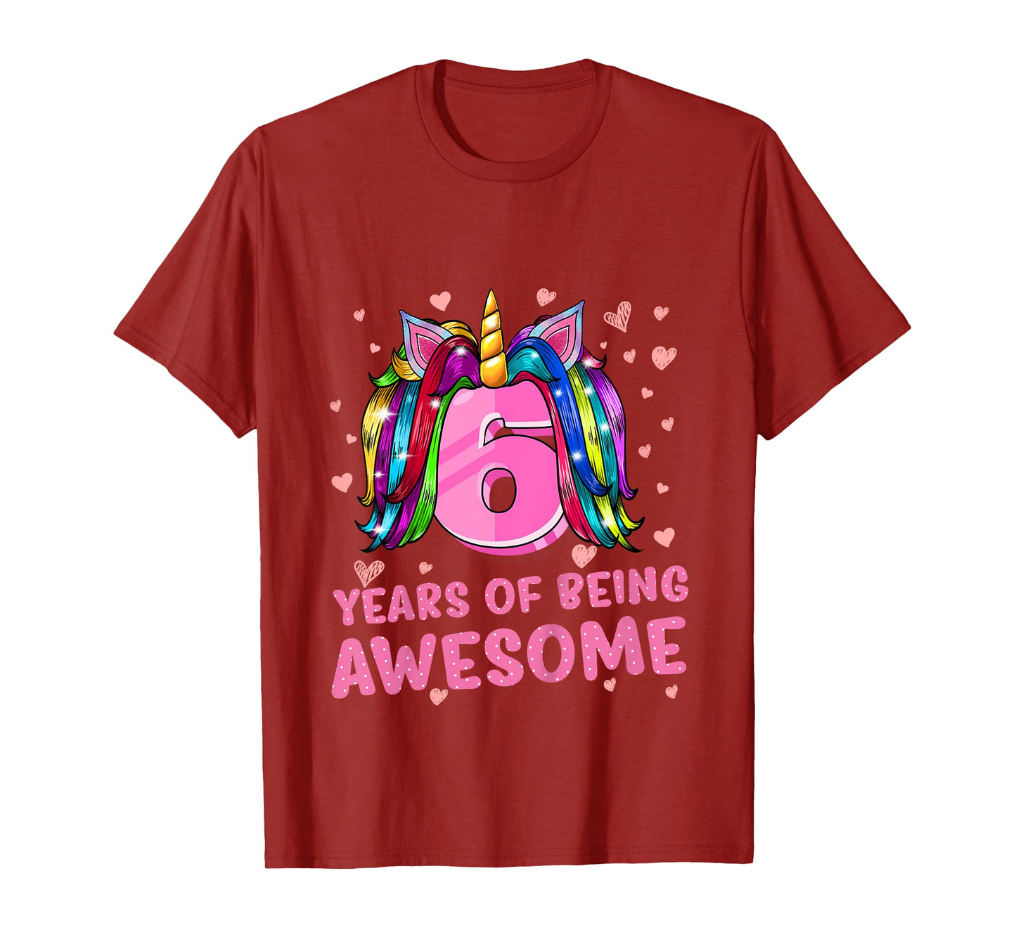 Unicorn Girl 6th Birthday 6 Years Of Being Awesome T-Shirt
