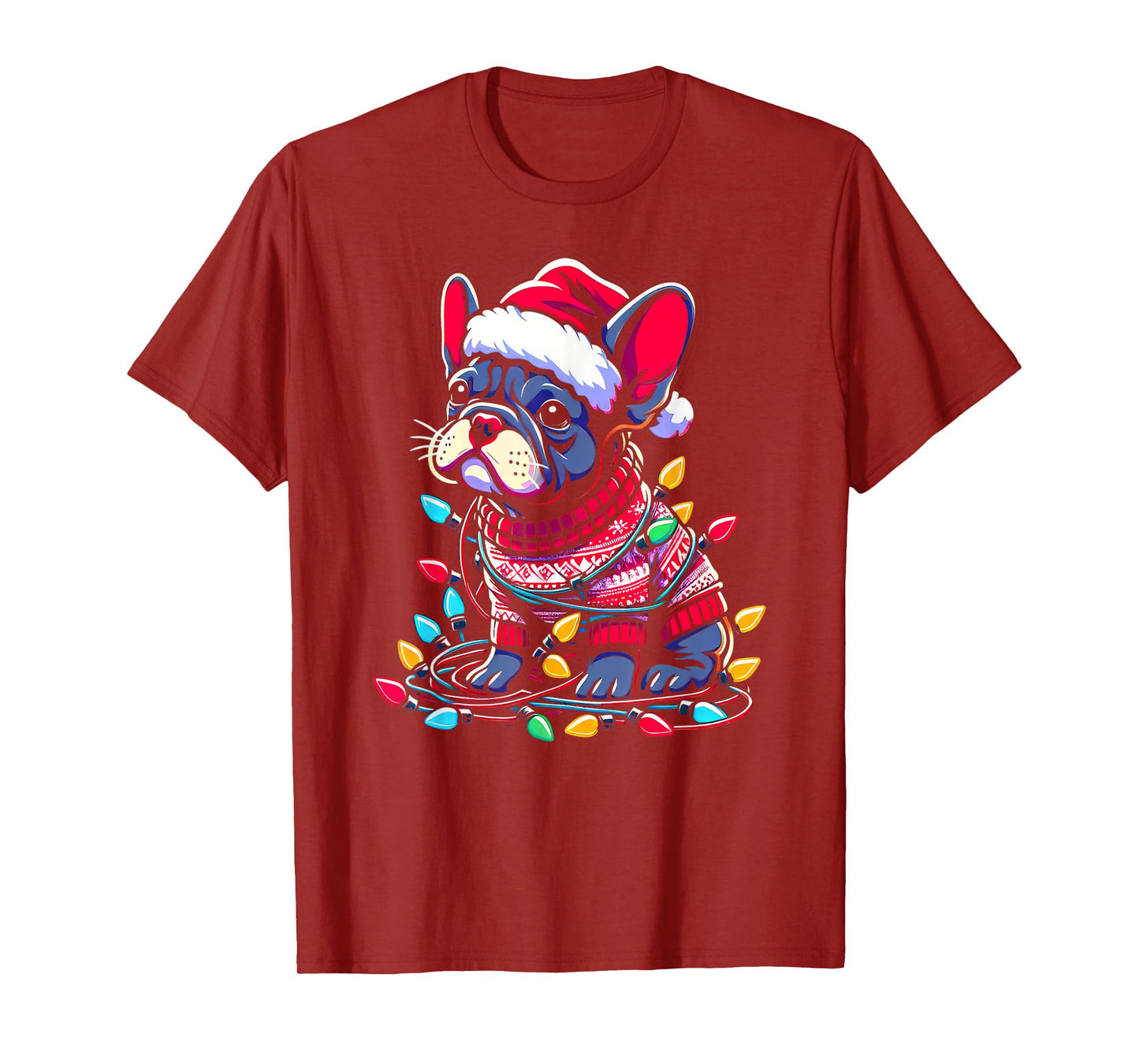 Funny Frenchie Tree Xmas Lights Pajama T-Shirt