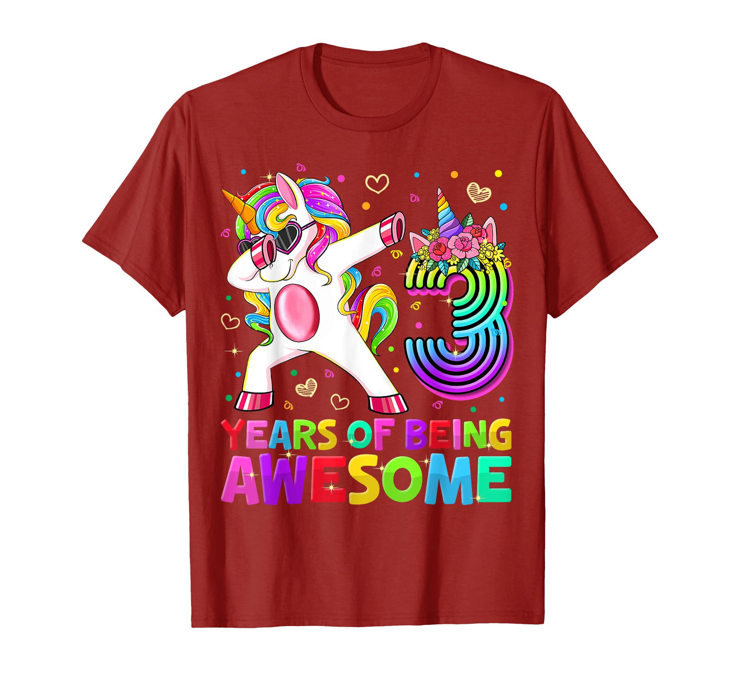 Cute 3rd Birthday Girl Dabbing Unicorn 3 Year Old Party Gift T-Shirt