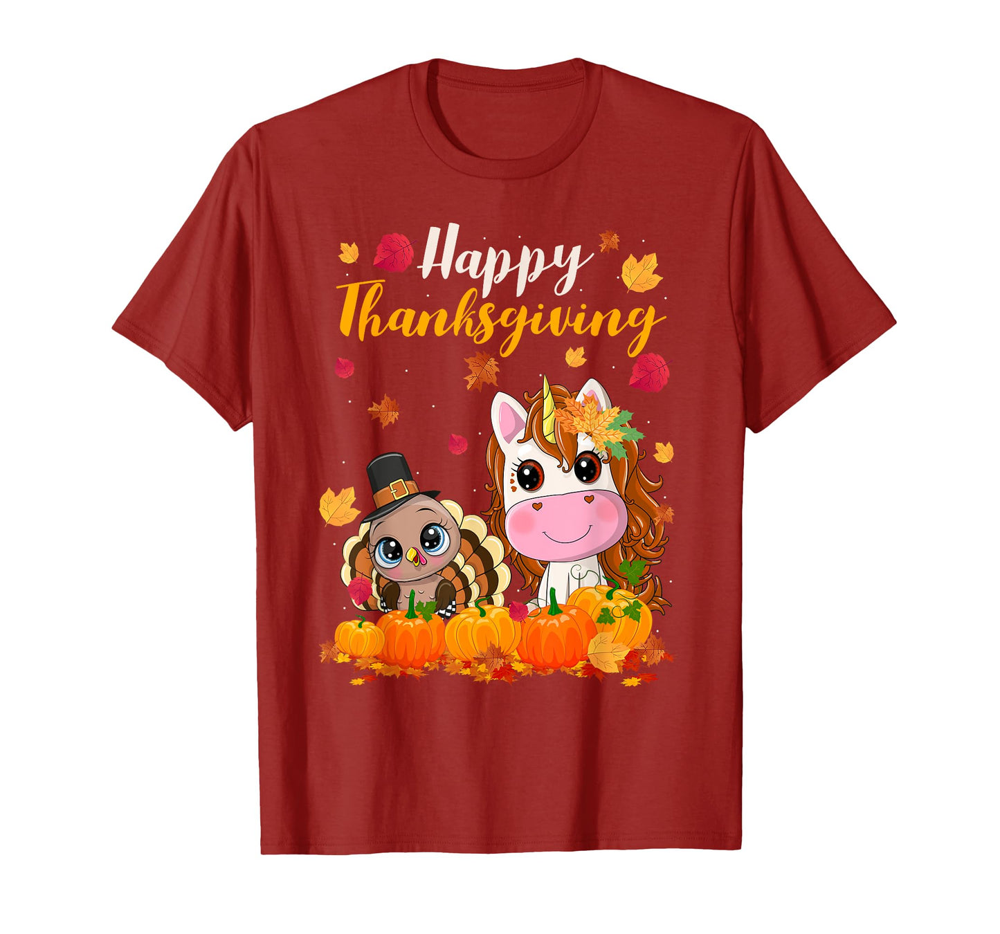 Cute Unicorn Turkey Pilgrim Thanksgiving Fall Little Girls T-Shirt