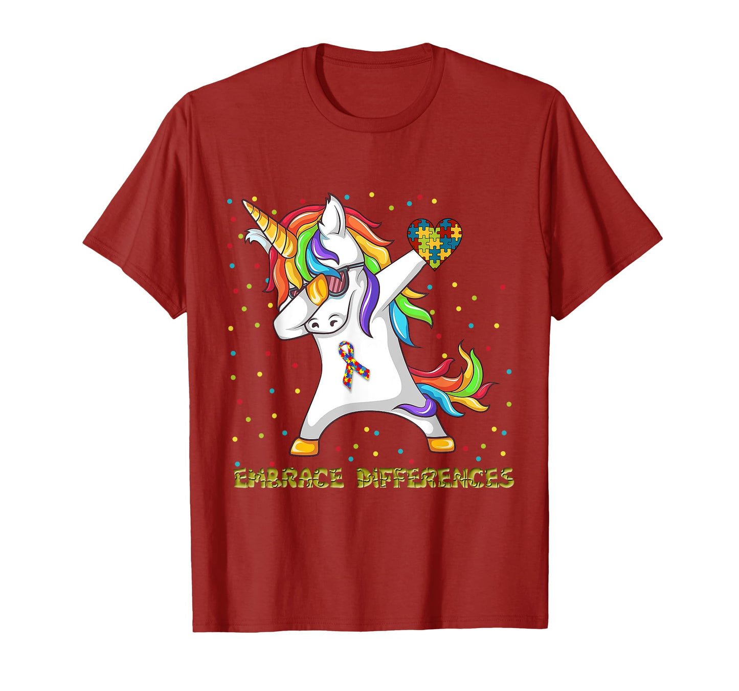 Embrace Differences Unicorn Dabbing Puzzle Autism Awareness T-Shirt