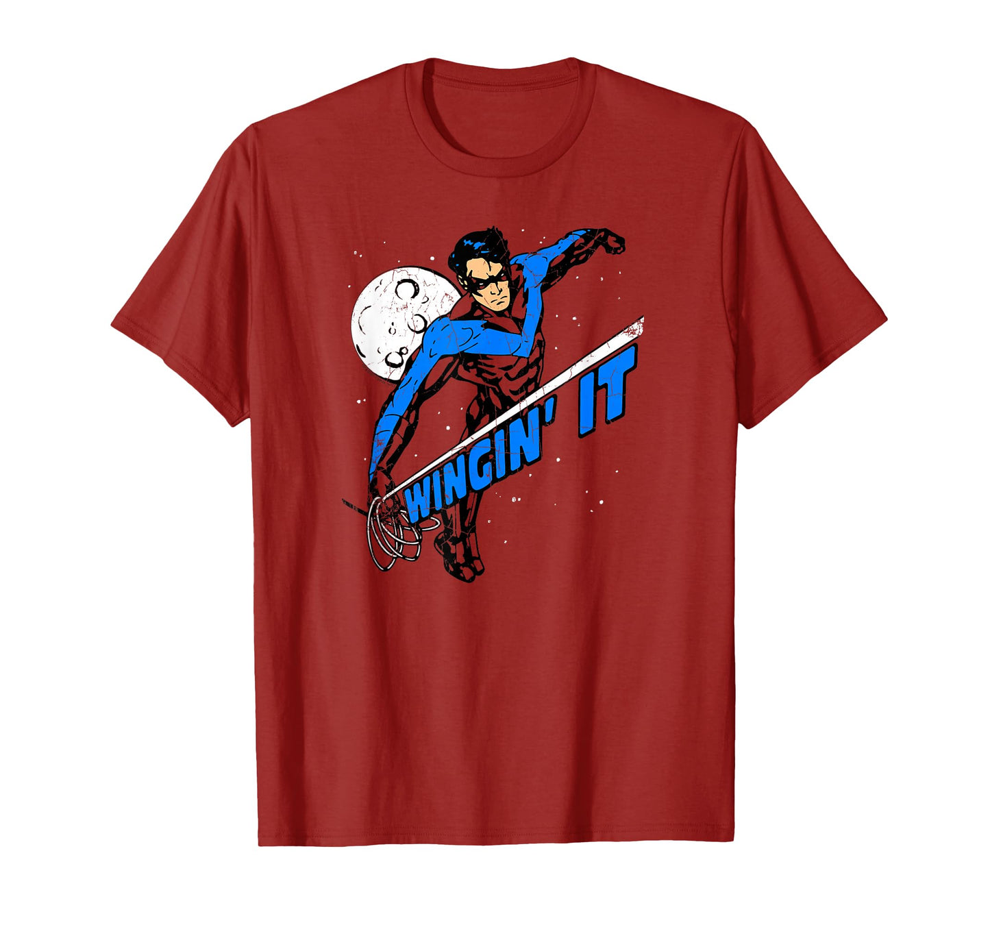 DC Comics Batman Nightwing Wingin' It Unisex Adult Grey Cotton 100% T-Shirt, Small, Short Sleeve, Crew Neck, Classic Fit, Embroidery, Soft Cotton Fabric, Machine Wash