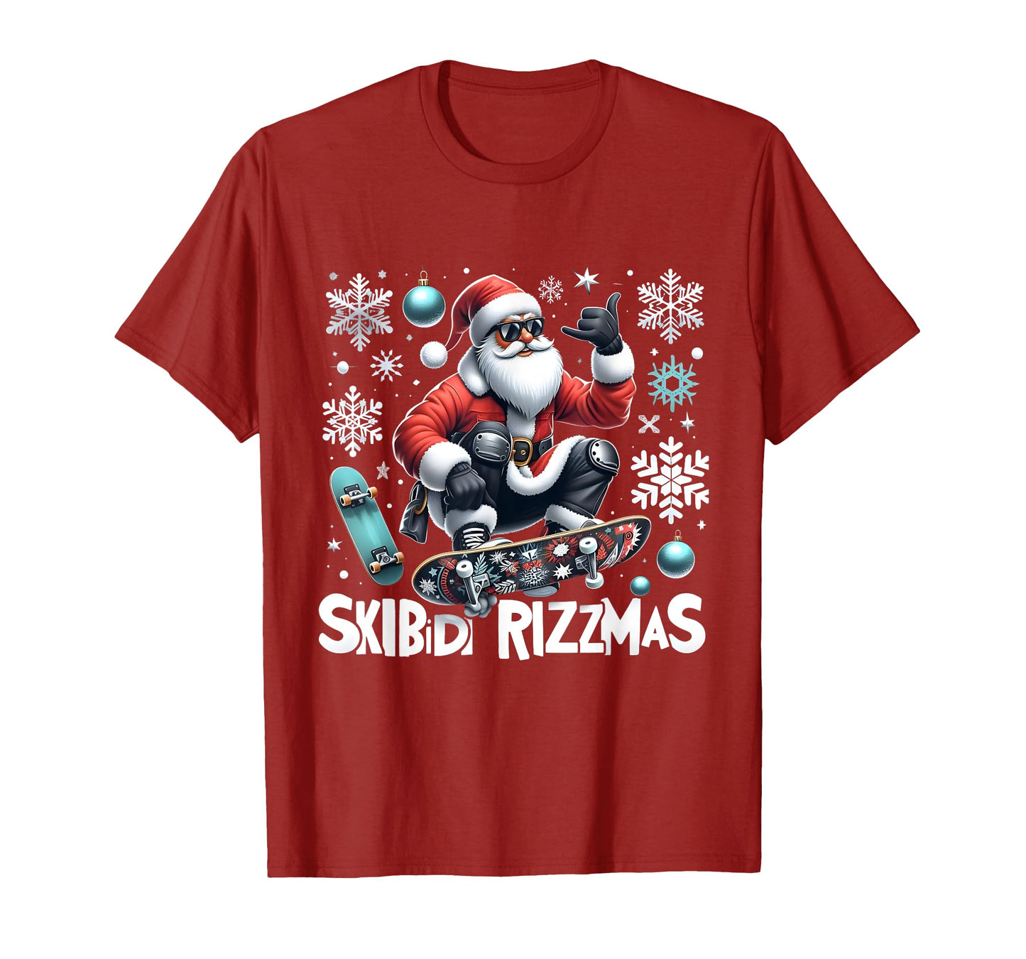 Skibidi Rizzmas Xmas Holiday Skibidi Rizzmas Skater Santa T-Shirt