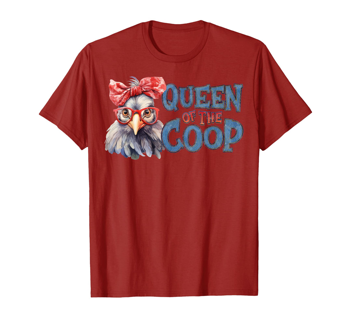 Queen Of The Coop Chicken Bandana Glasses Farm Funny Hen T-Shirt