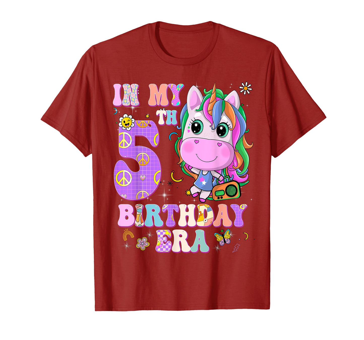 Kids In My 5th Birthday Era Girl Unicorn Gifts 5 Year Old T-Shirt