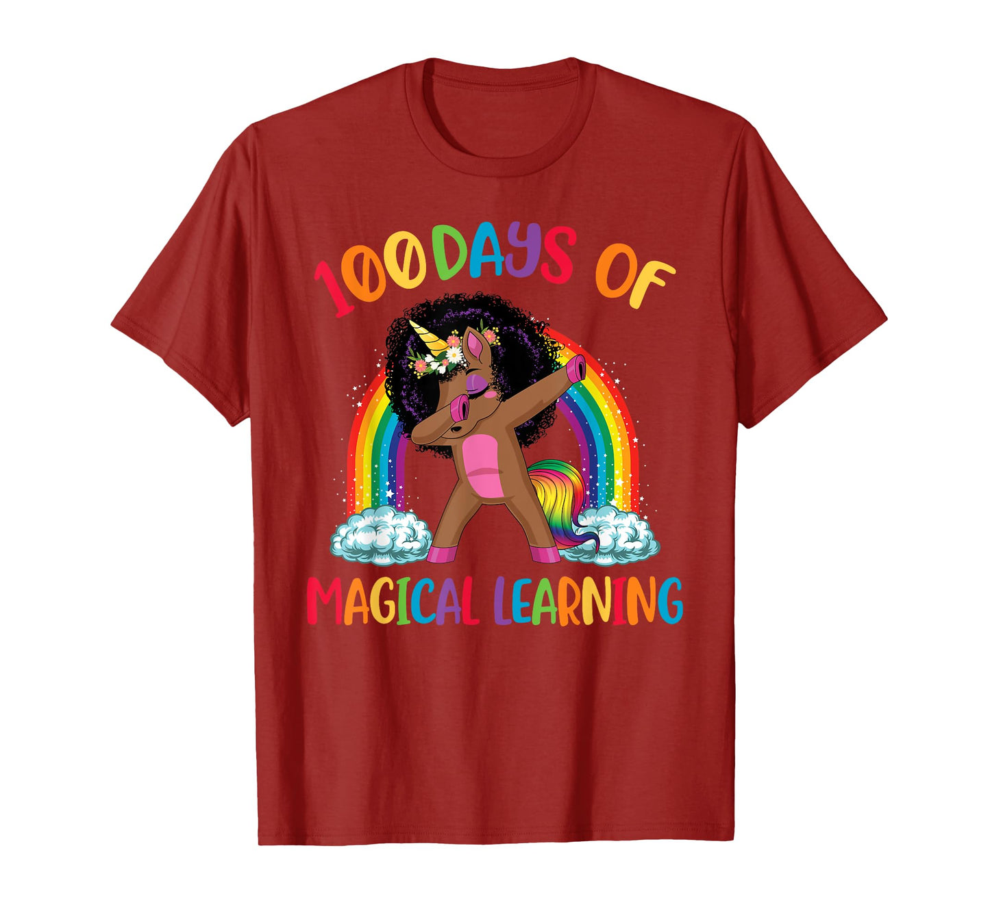 100 Days Of Magical Learning afro Black Dabbing Unicorn Girl T-Shirt