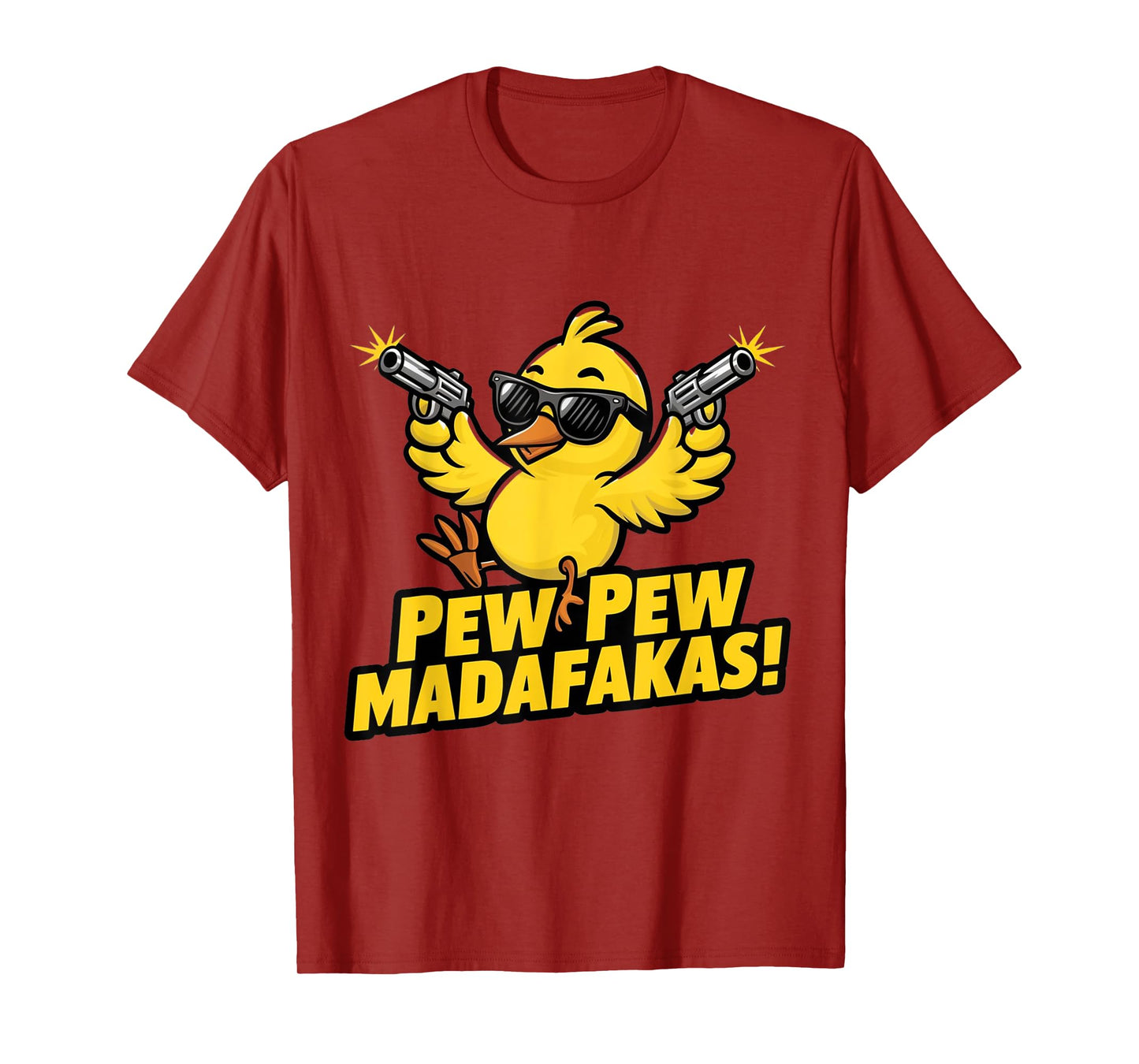 Pew Madafakas Pew Retro Chick with Guns for Duck Enthusiasts T-Shirt