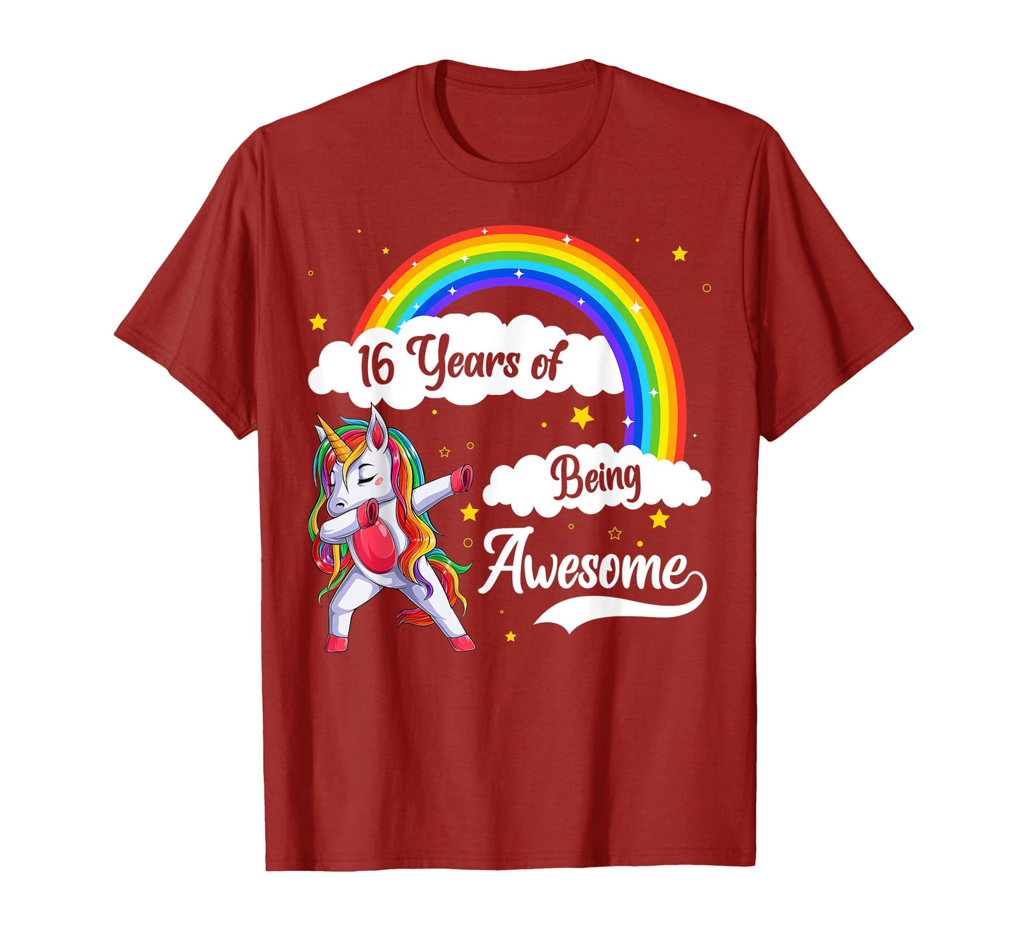 16 Years Of Being Awesome Dabbing Unicorn & Rainbow Birthday T-Shirt