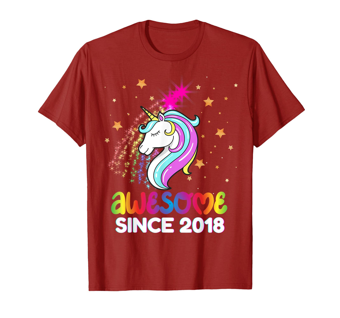 Fifth 6th Birthday Awesome Since 2018 Rainbows and Unicorn T-Shirt