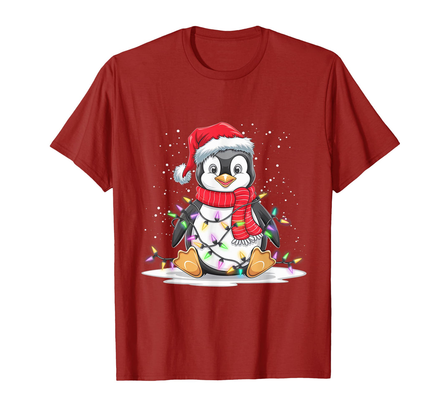 Funny Xmas Matching Santa Hat Penguin Christmas Tree Lights T-Shirt