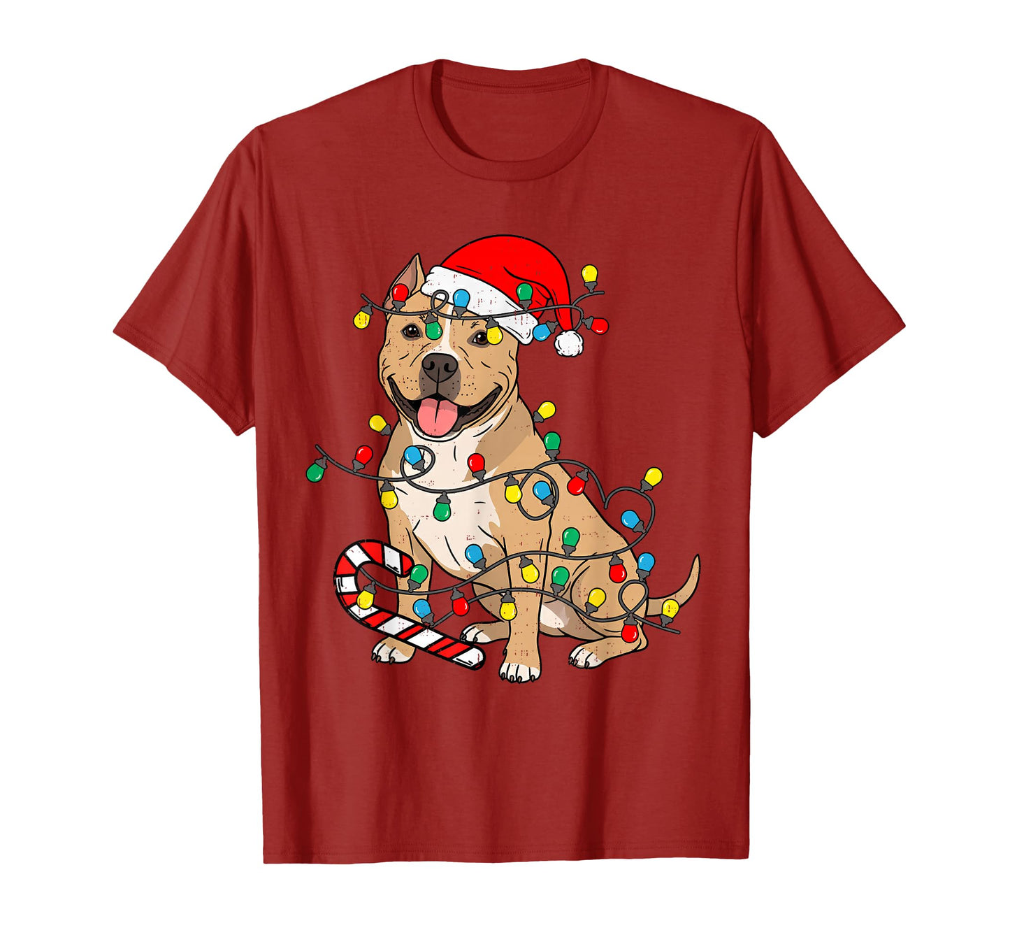 Pitbull Dog Christmas Lights Santa Xmas Pet Dog Lover T-Shirt