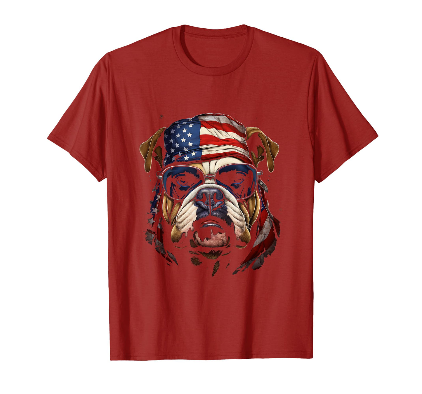 Bulldog Wearing American Flag Bandana Patriotic Paws T-Shirt