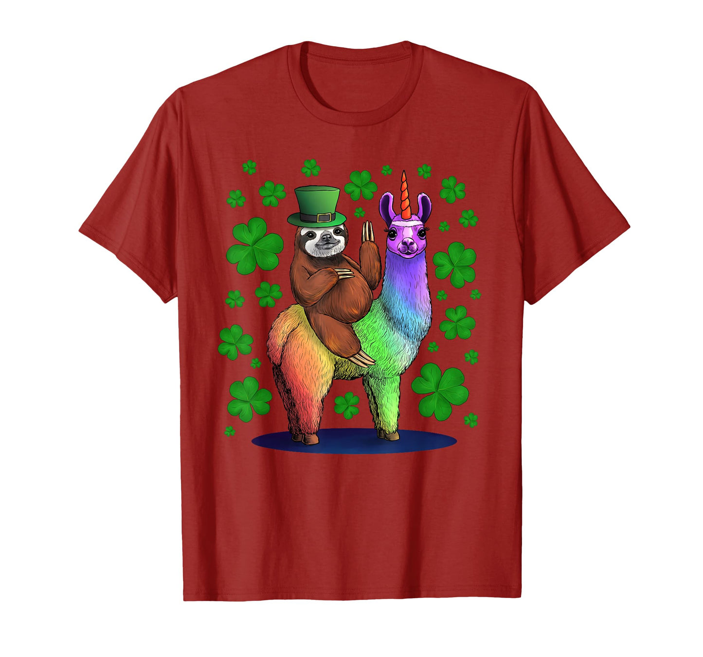 Leprechaun Sloth Riding Llama Unicorn St Patricks Day T-Shirt