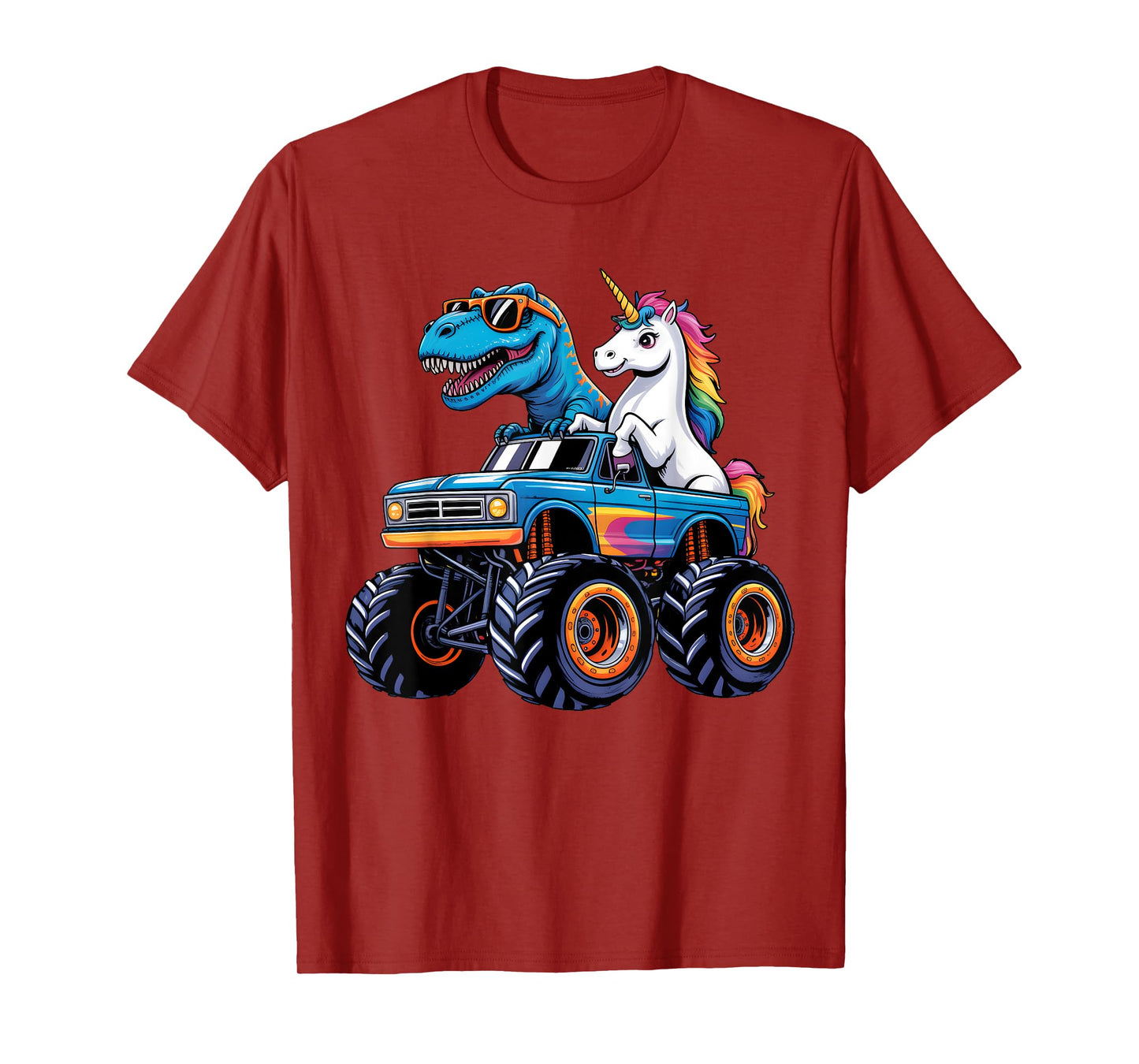 Unicorn Riding T rex Monster Truck Boys Girls Funny Unicorn T-Shirt