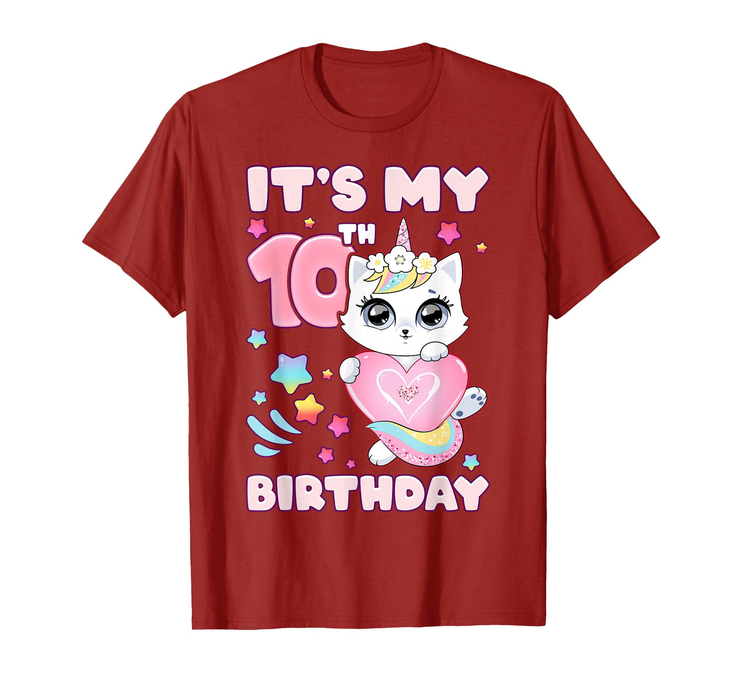 Birthday girl 10 years old, cat, unicorn, 10th birthday T-Shirt