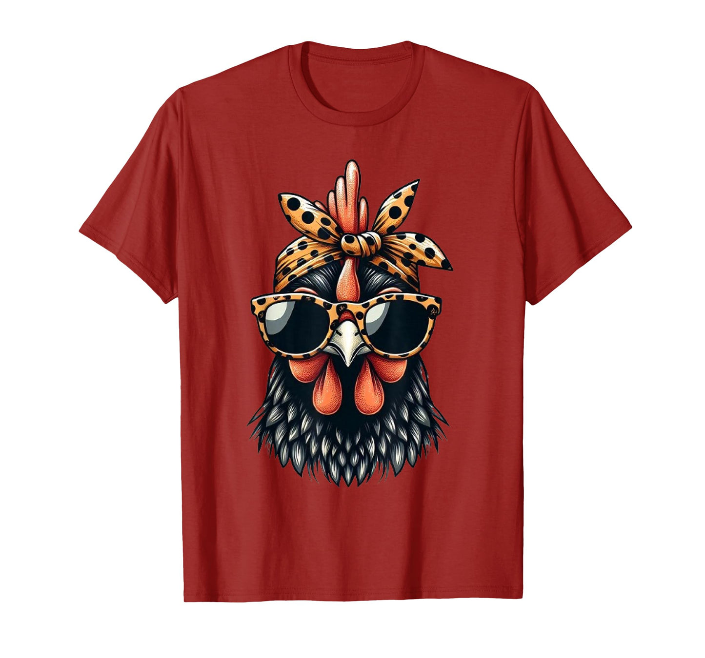 Cute Women Girl Chicken Leopard Bandana Headband Glasses T-Shirt