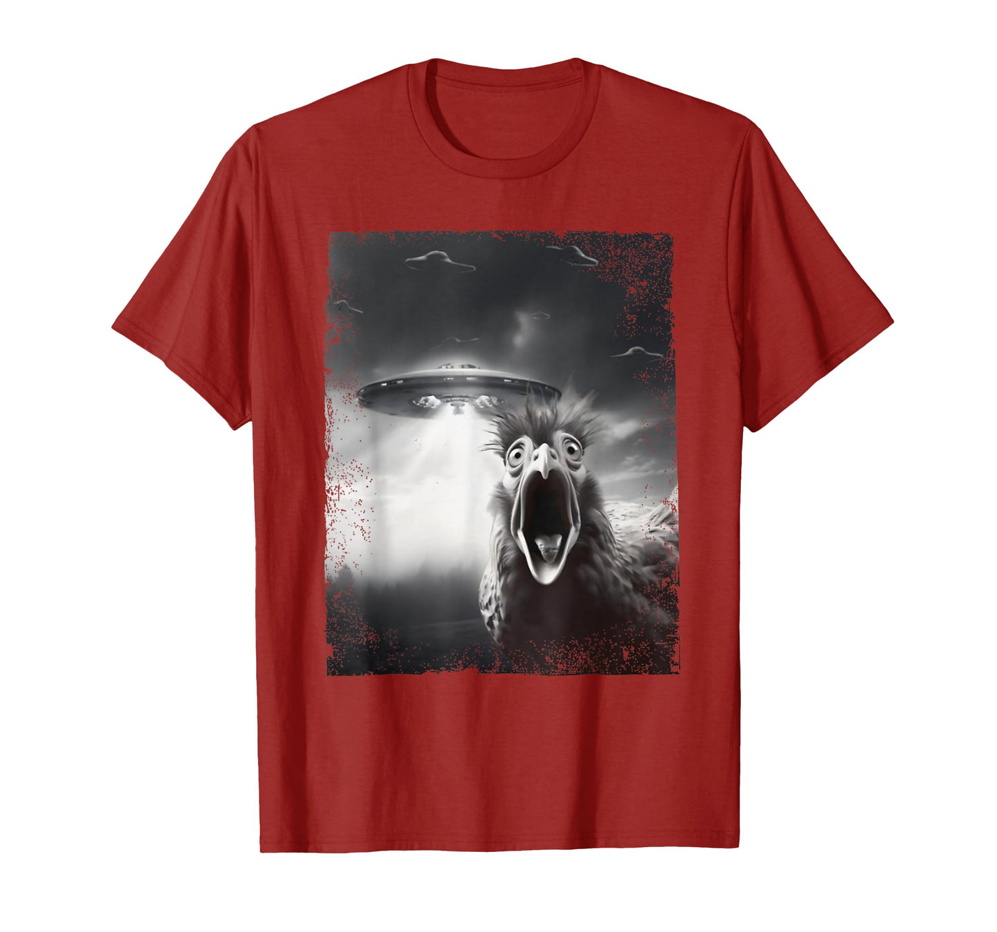 Funny Alien UFO Graphic Tee Chicken Selfie with UFOs Weird T-Shirt