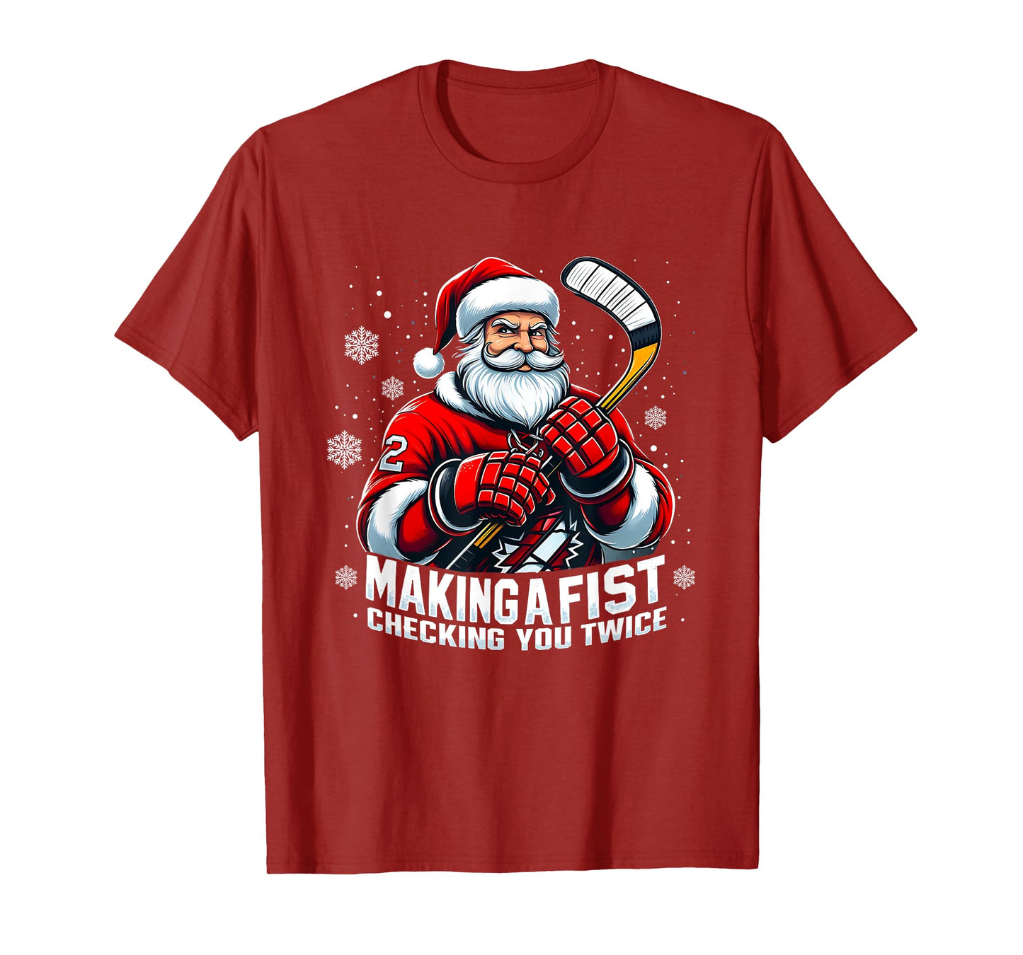 Xmas Santa Hockey Players Making A Fist Checking Your Twice T-Shirt
