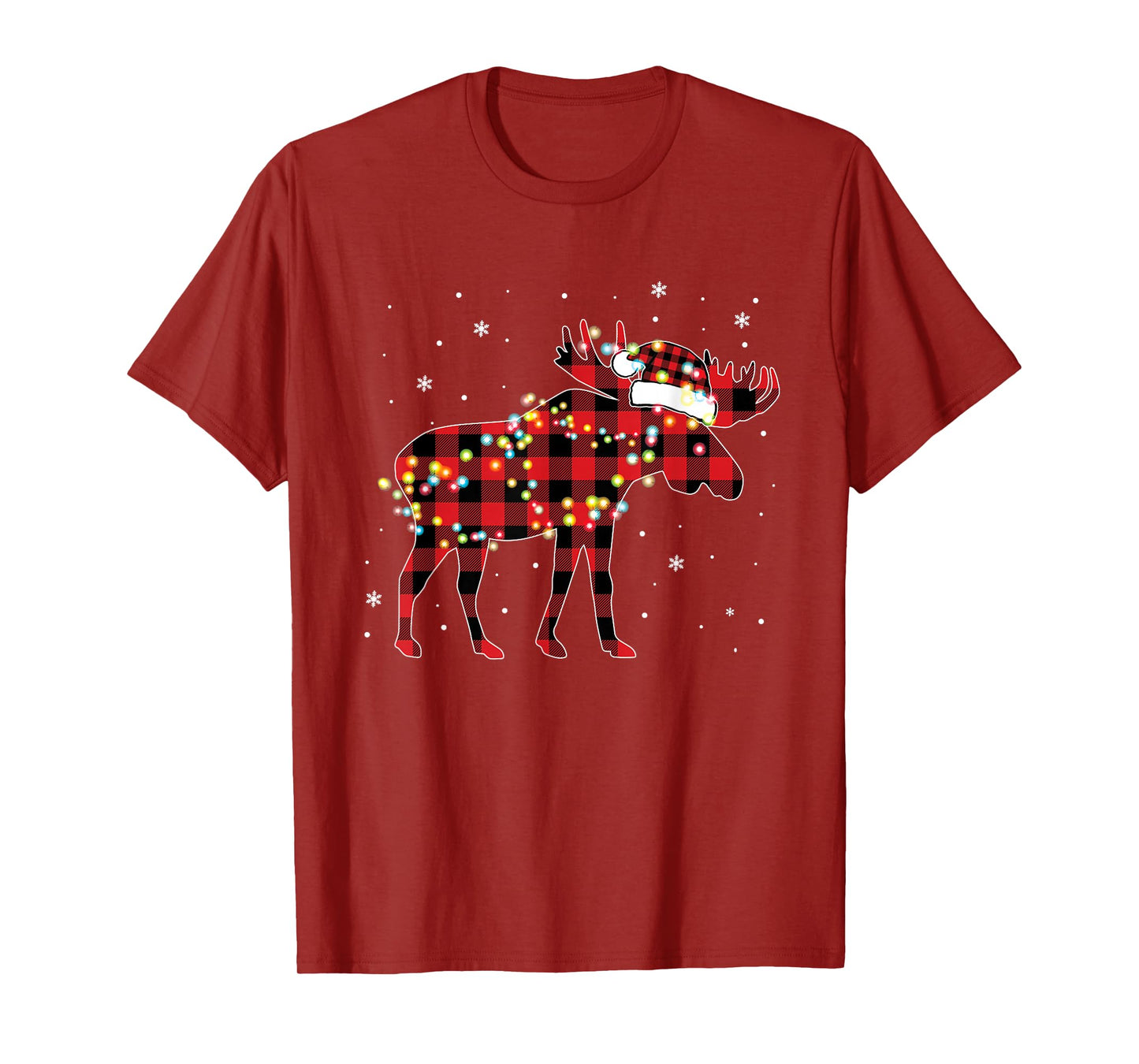 Moose Christmas Red Plaid Buffalo Pajama Matching T-Shirt