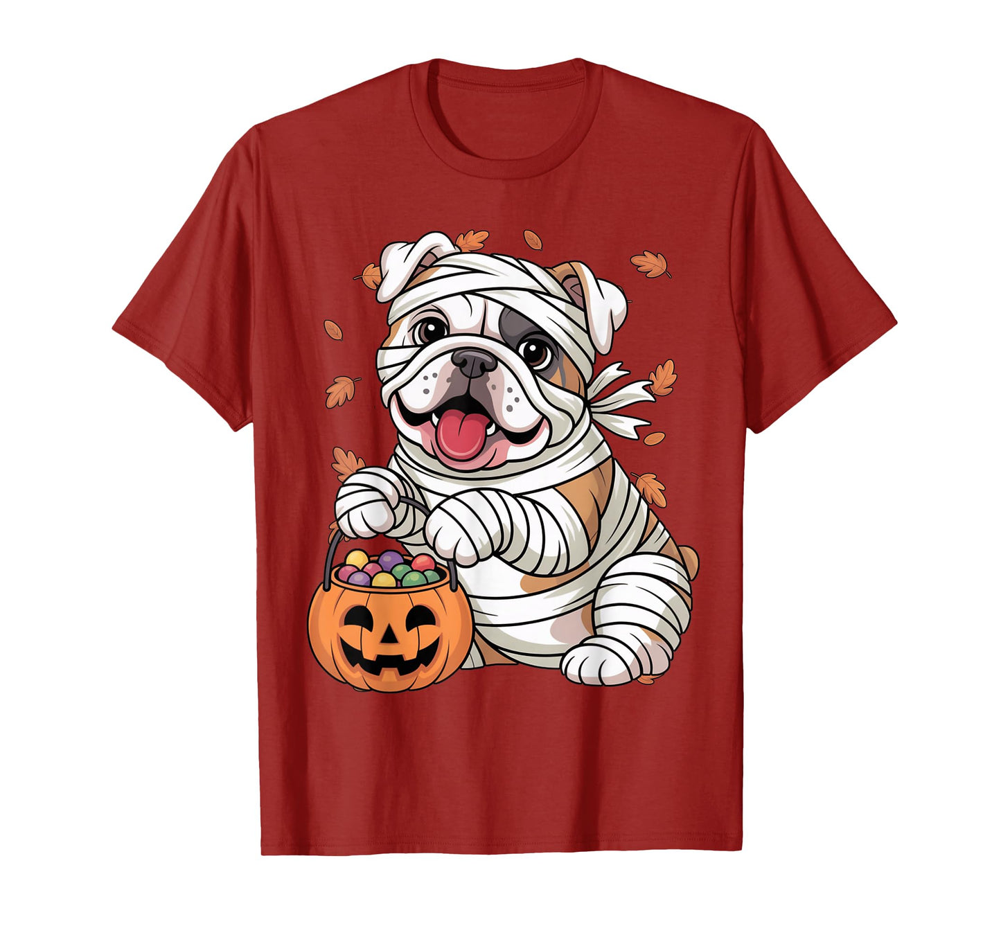 Mummy English Bulldog Fall Pumpkin Spooky Season Halloween T-Shirt