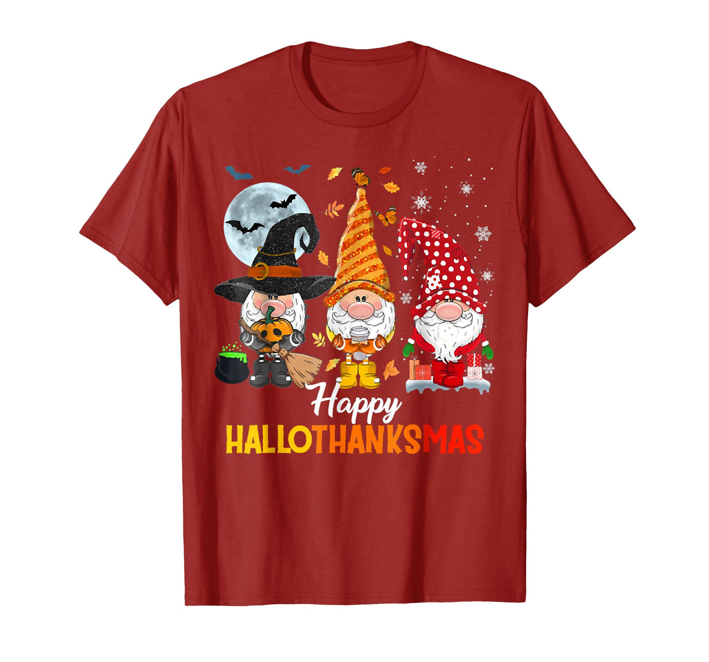 Gnomes Lover Halloween Merry Christmas Happy Hallothanksmas T-Shirt