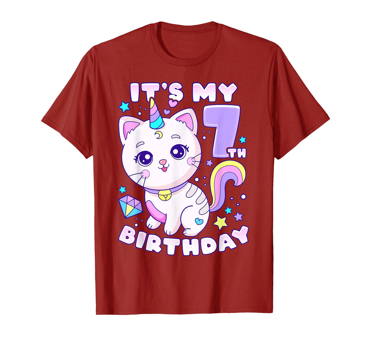 Birthday girl 7 years old, cat, unicorn, 7th birthday T-Shirt