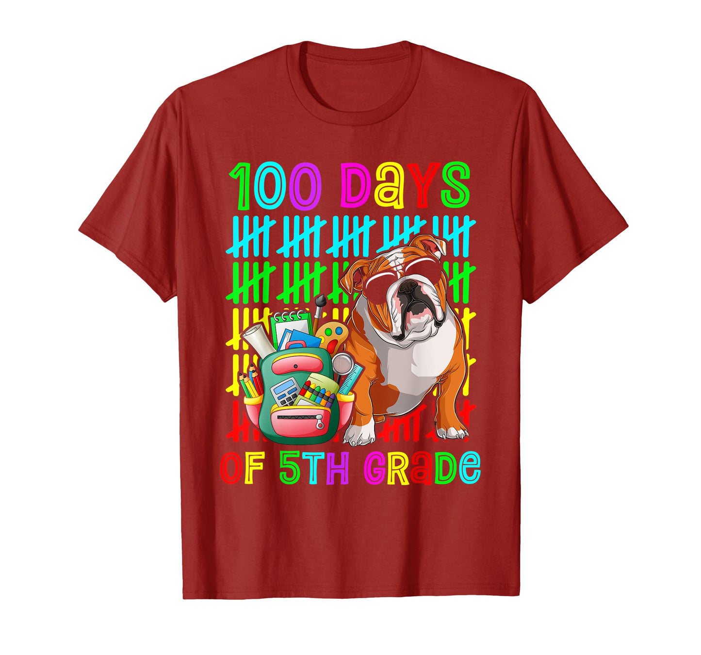 100th Day Of 5th Grade Boys Kids English Bulldog Dog Lovers T-Shirt
