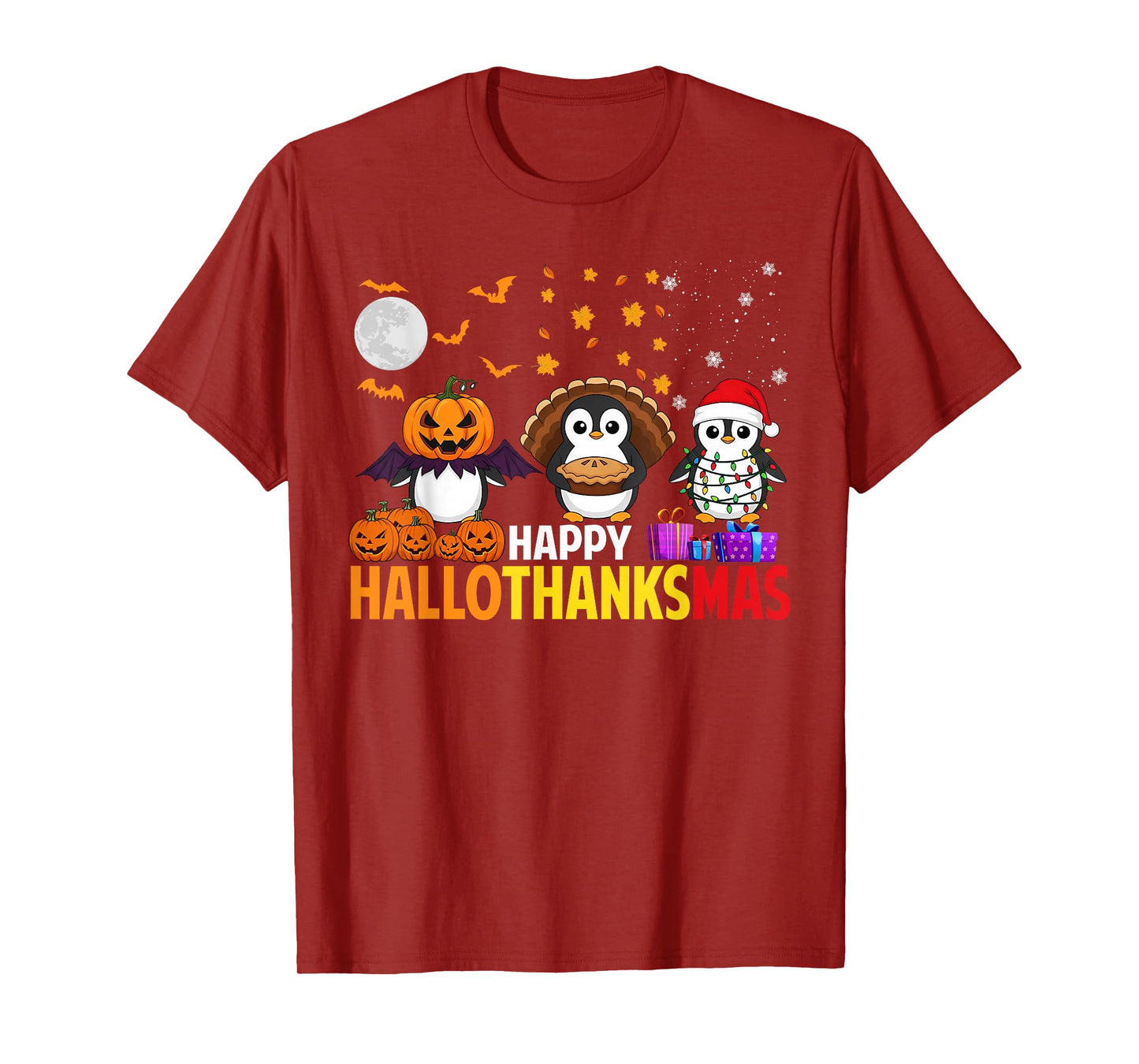 Penguin Christmas Halloween Costume Happy Hallothanksmas T-Shirt