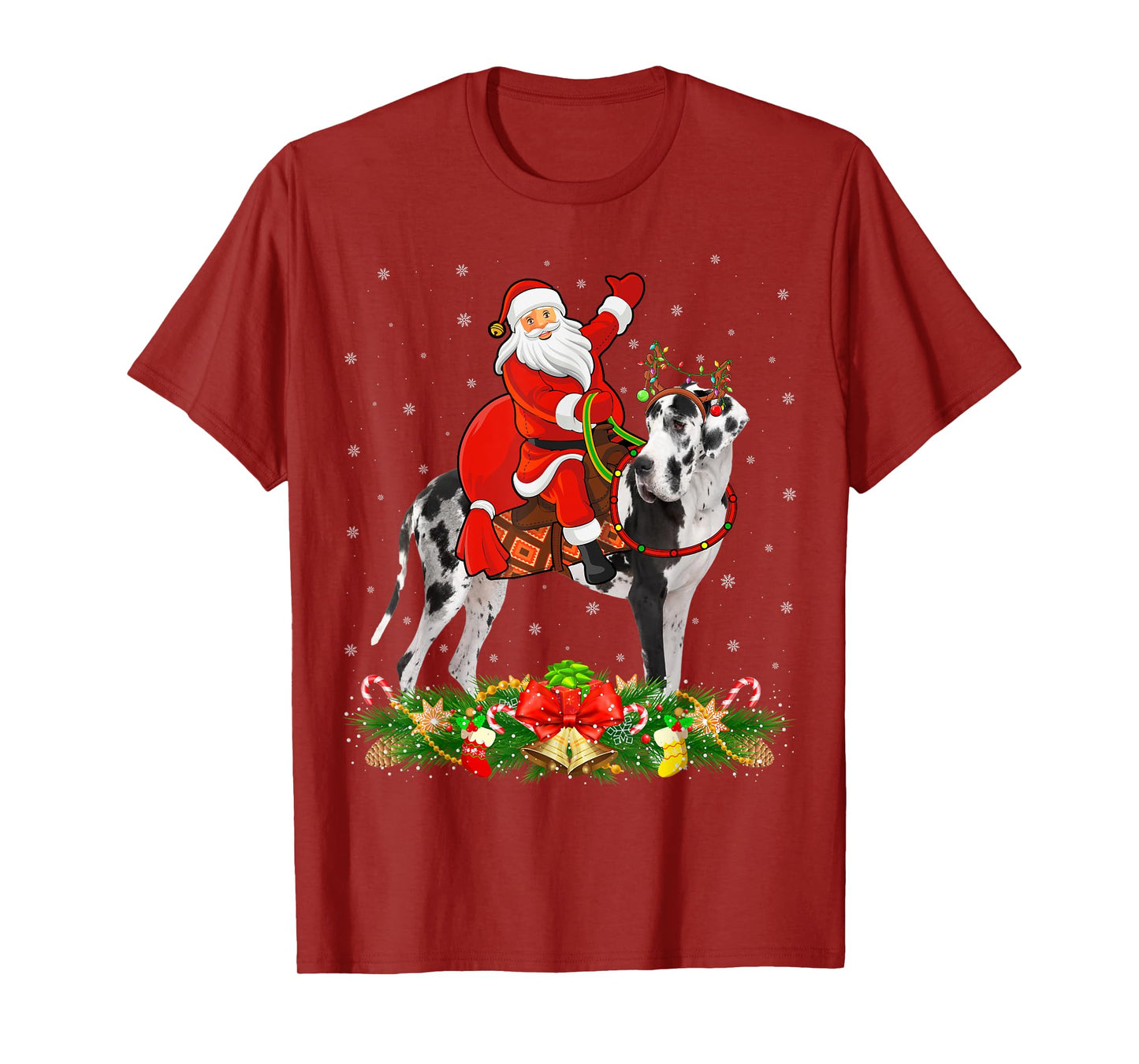Xmas Decor Funny Santa Riding Great Dane Dog Christmas Men Women Kids T-Shirt
